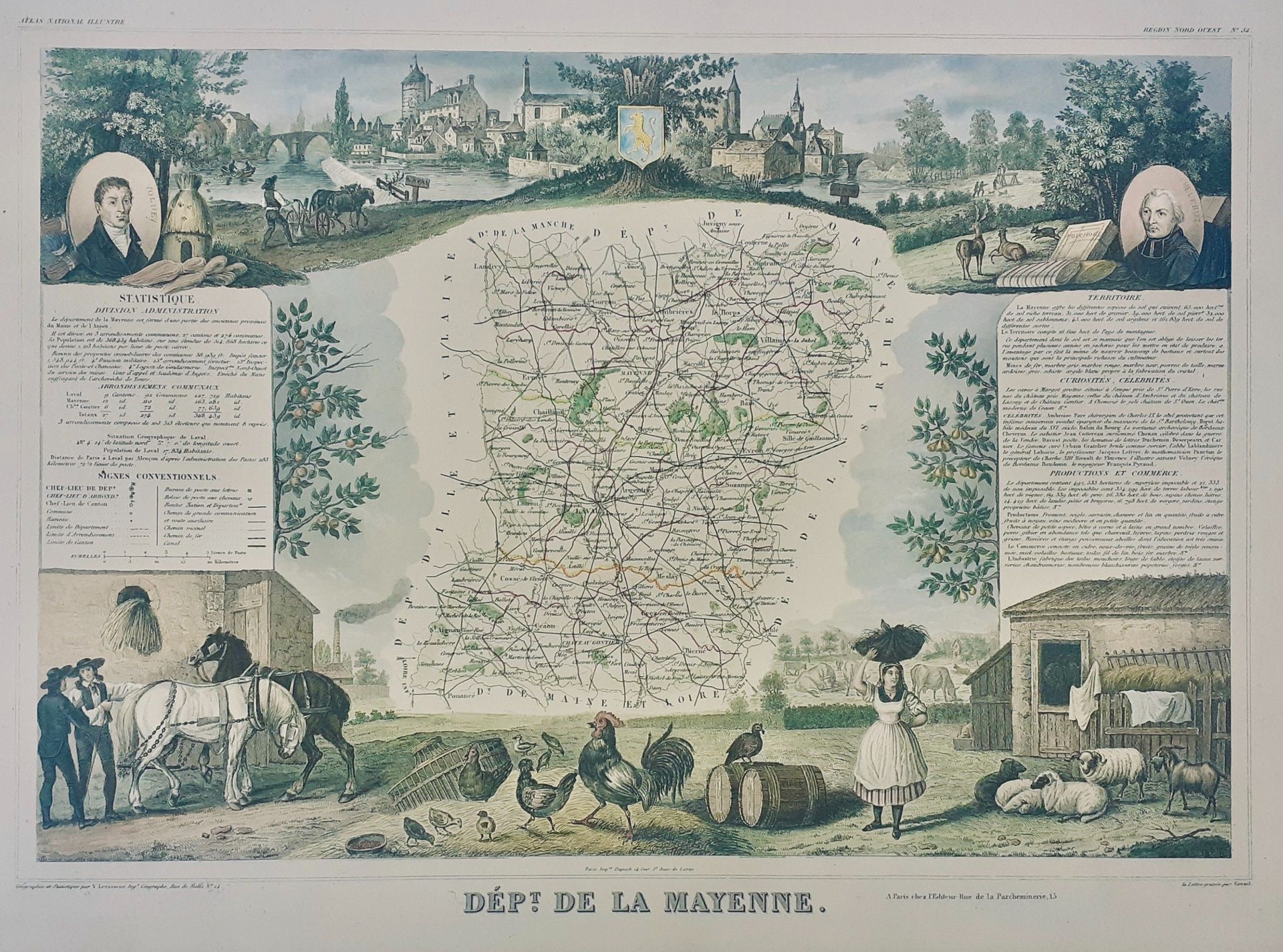 Null 
DEPARTEMENT DE LA MAYENNE.

Belle carte en couleurs, vers 1870

Sous marqu&hellip;