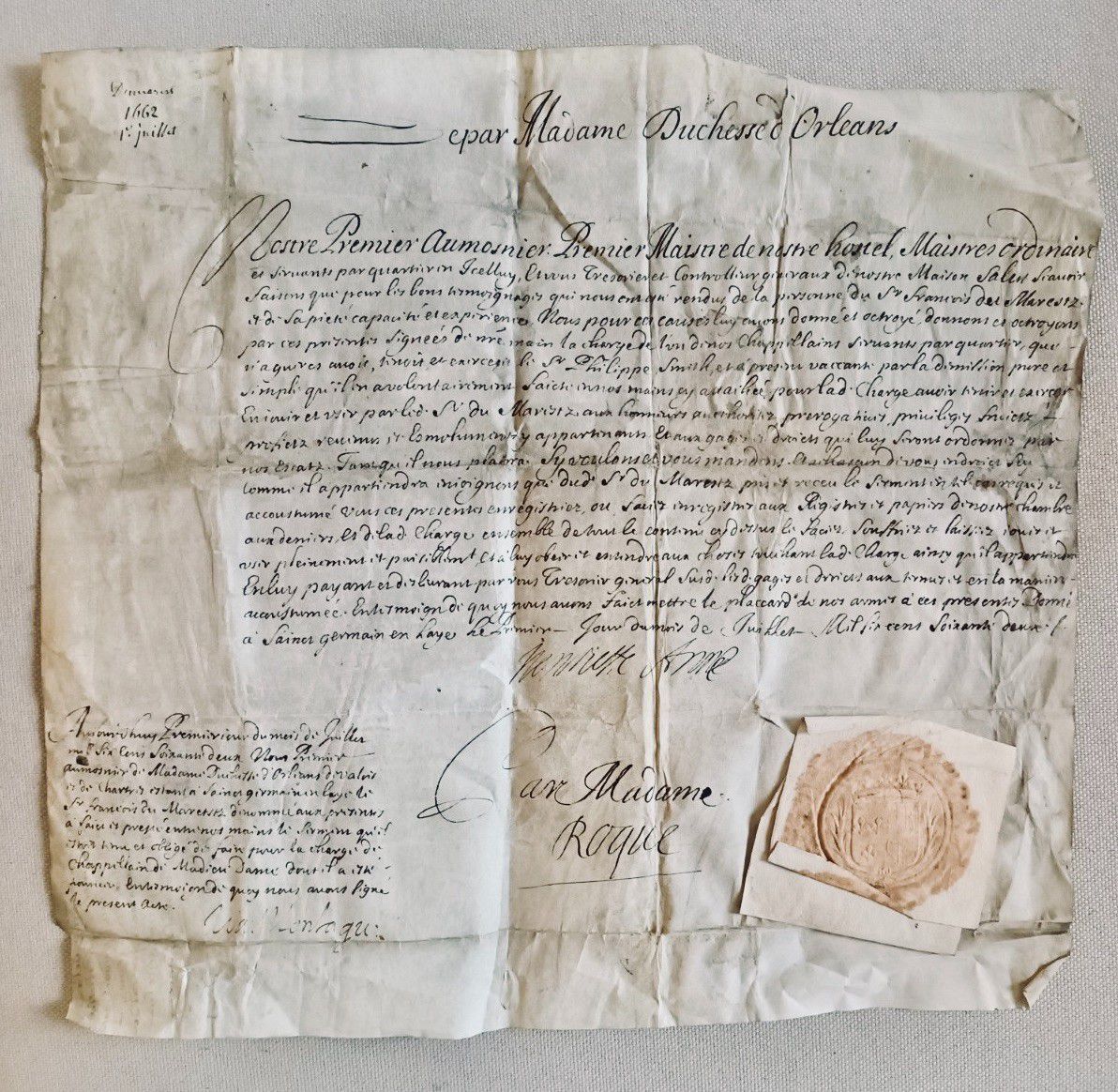 Null 
Superbe document sur PARCHEMIN, daté du 1er. Juillet 1662.

Nomination de &hellip;