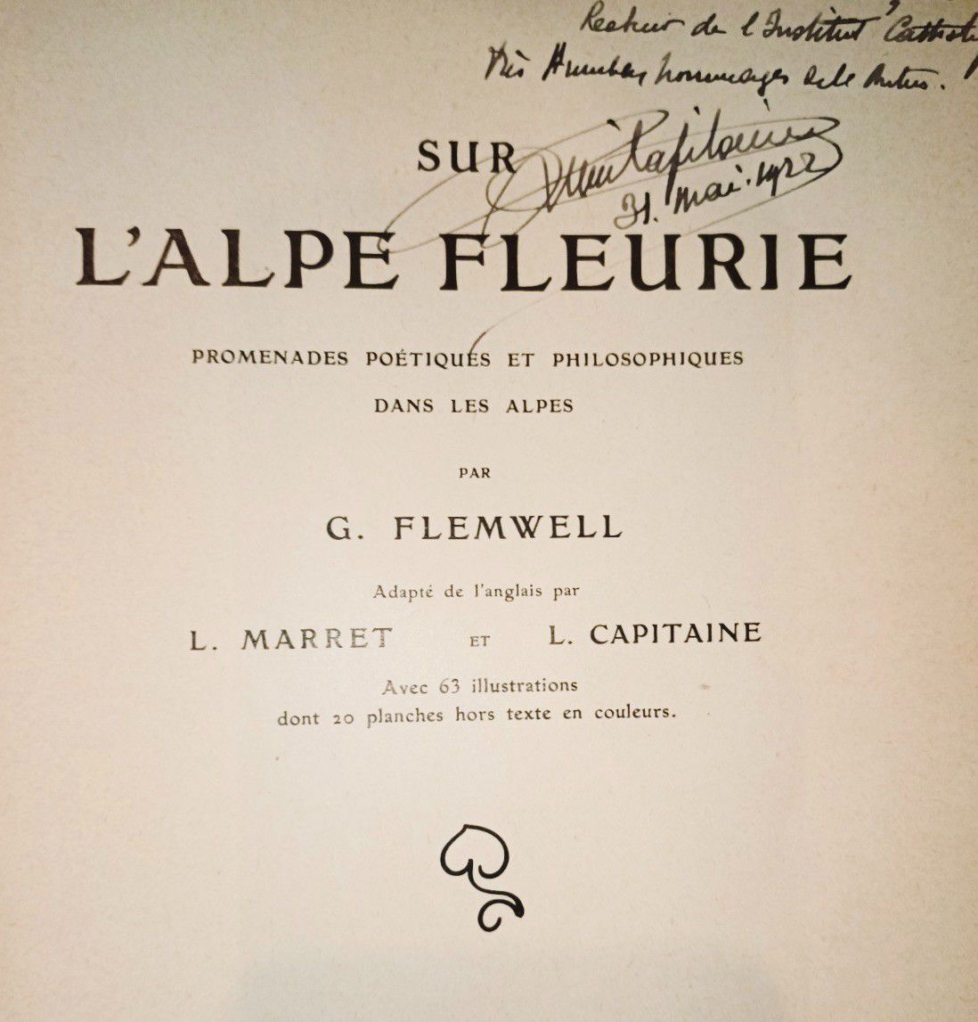 Null 
FLEMWELL (G.)

Sur l'Alpe fleurie. L.Marret, Paris., 1914., in-8, XI, 248 &hellip;