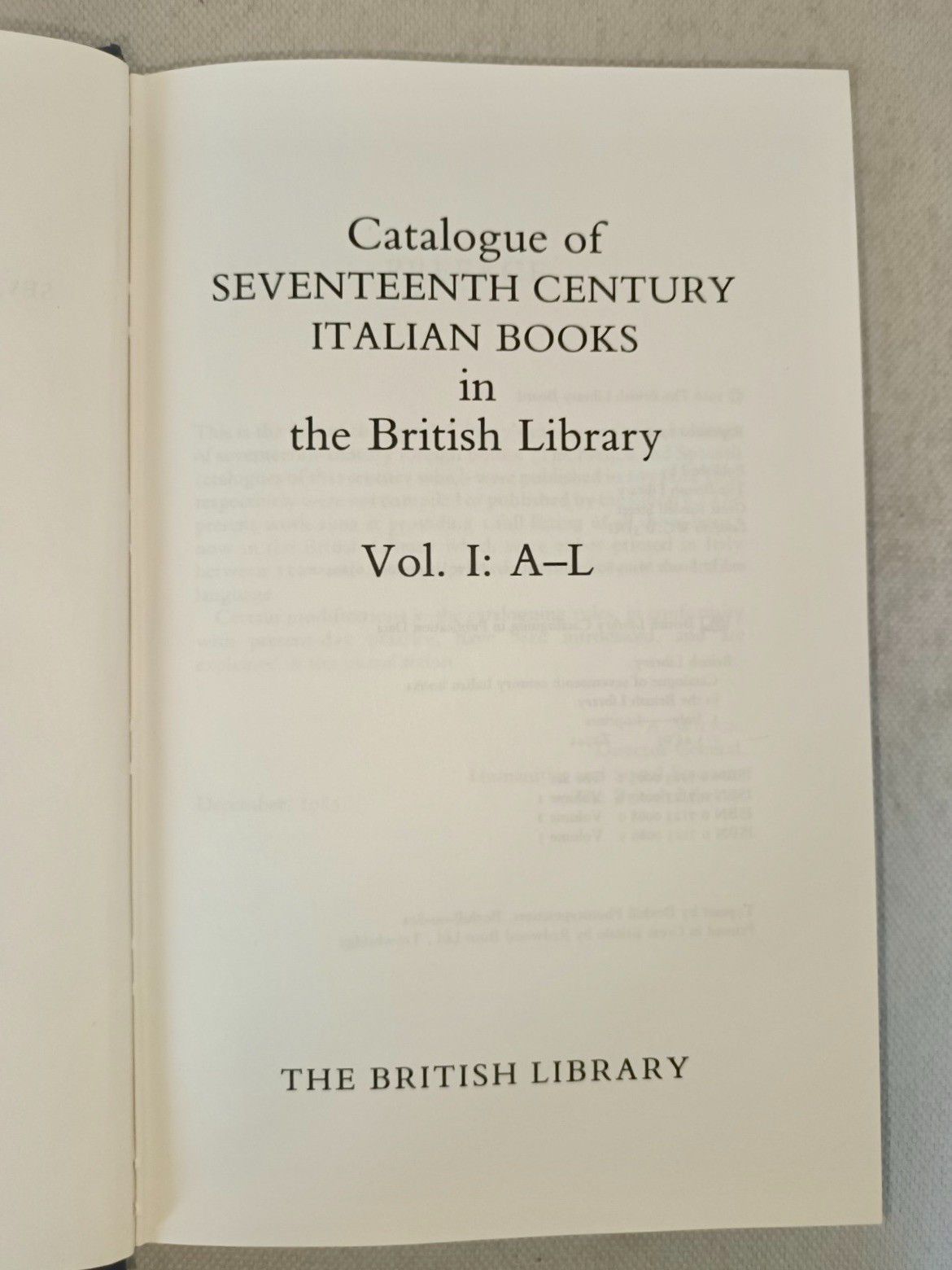 Null 
Catalogue of SEVENTEENTH CENTURY ITALIAN BOOKS, in the British Library... &hellip;