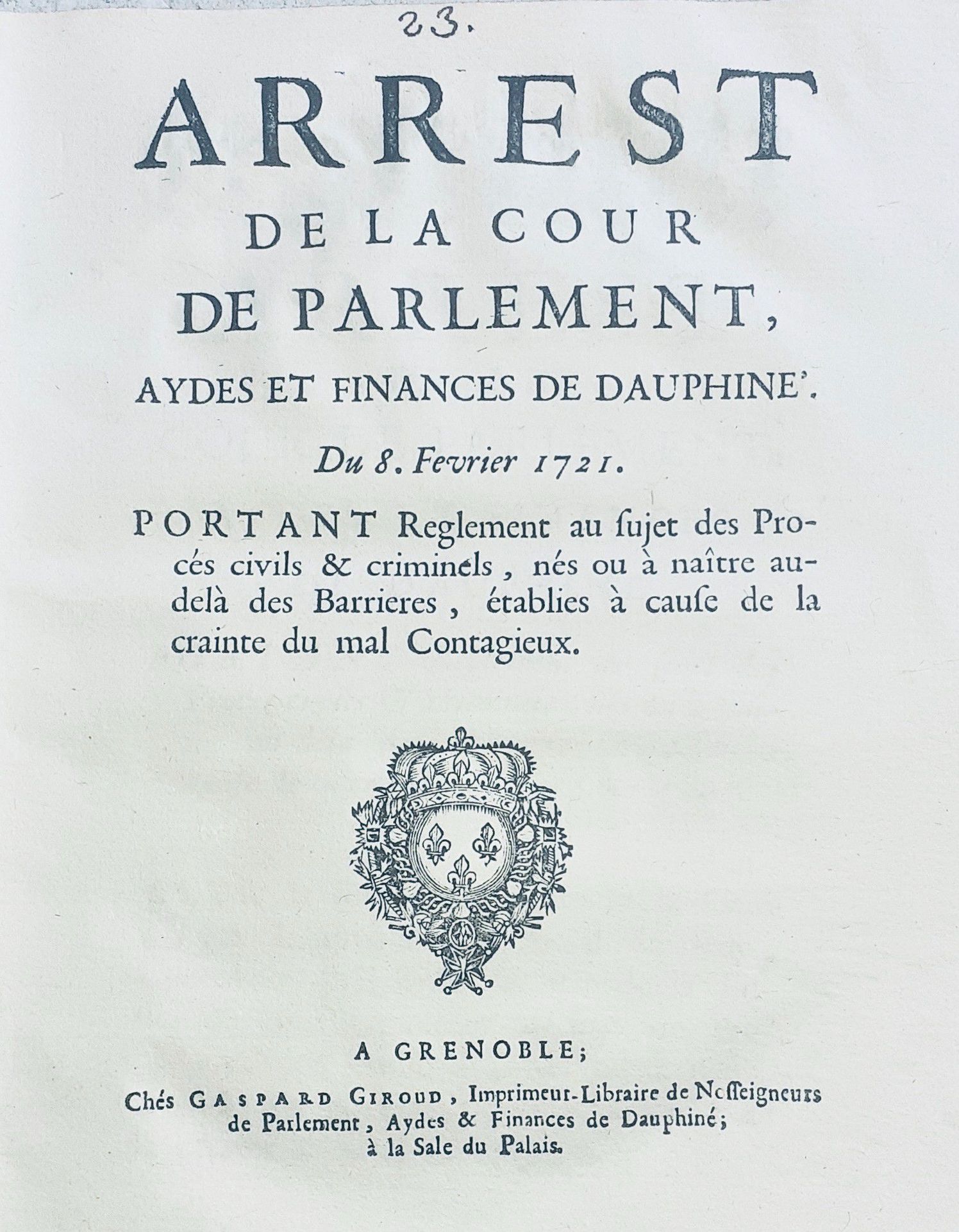 Null 
"Le Covid au XIXème siècle..."

ARREST de la Cour de Parlement et finances&hellip;