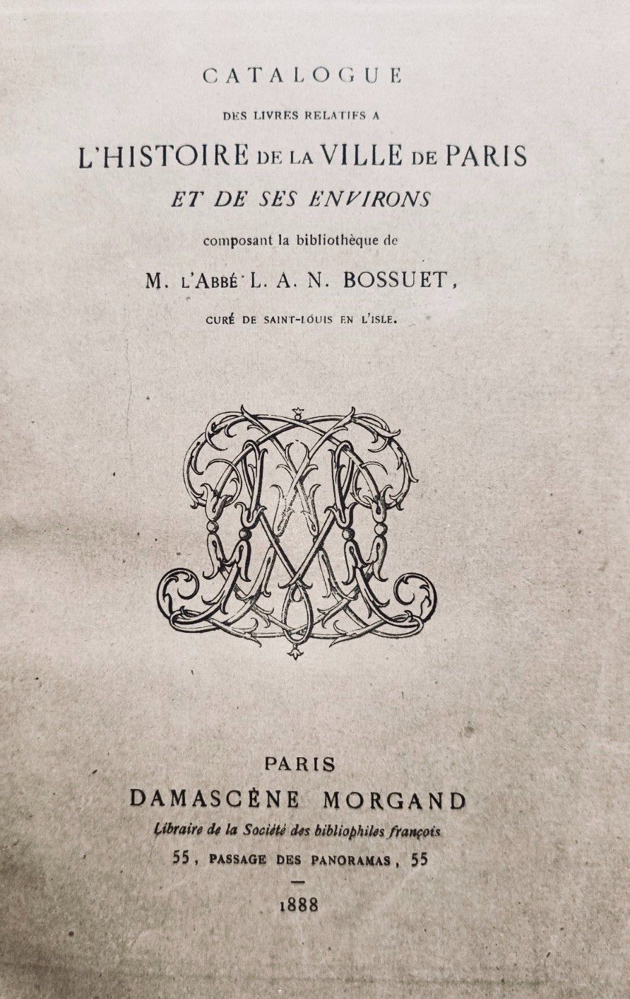 Null 
MORGAND (Damascène). Catalogue des livres relatifs à l'histoire de la Vill&hellip;