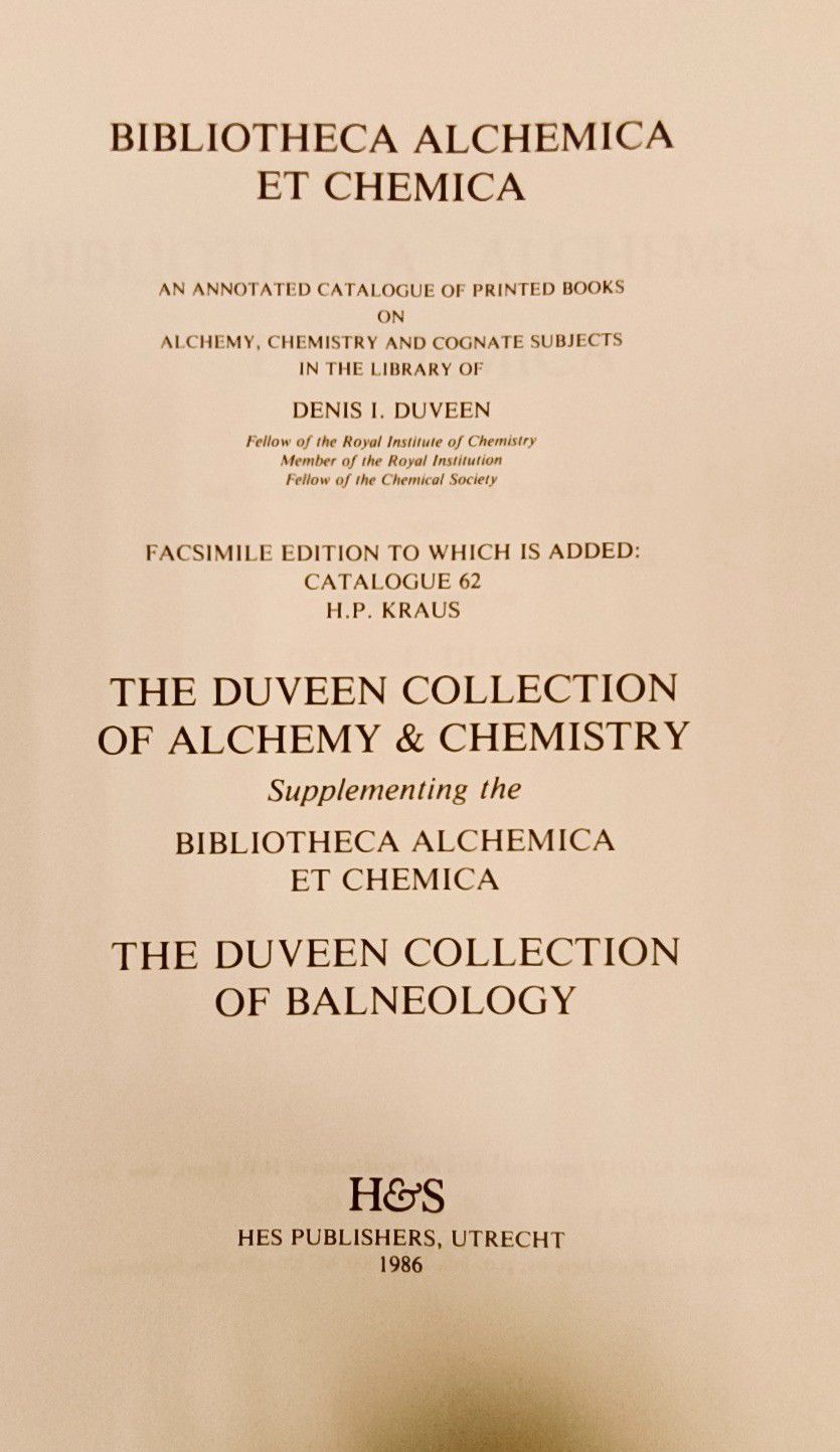 Null 
DUVEEN. Bibliotheca Alcheminaca et Chemica.... Utrechet, HES 1986. Très fo&hellip;