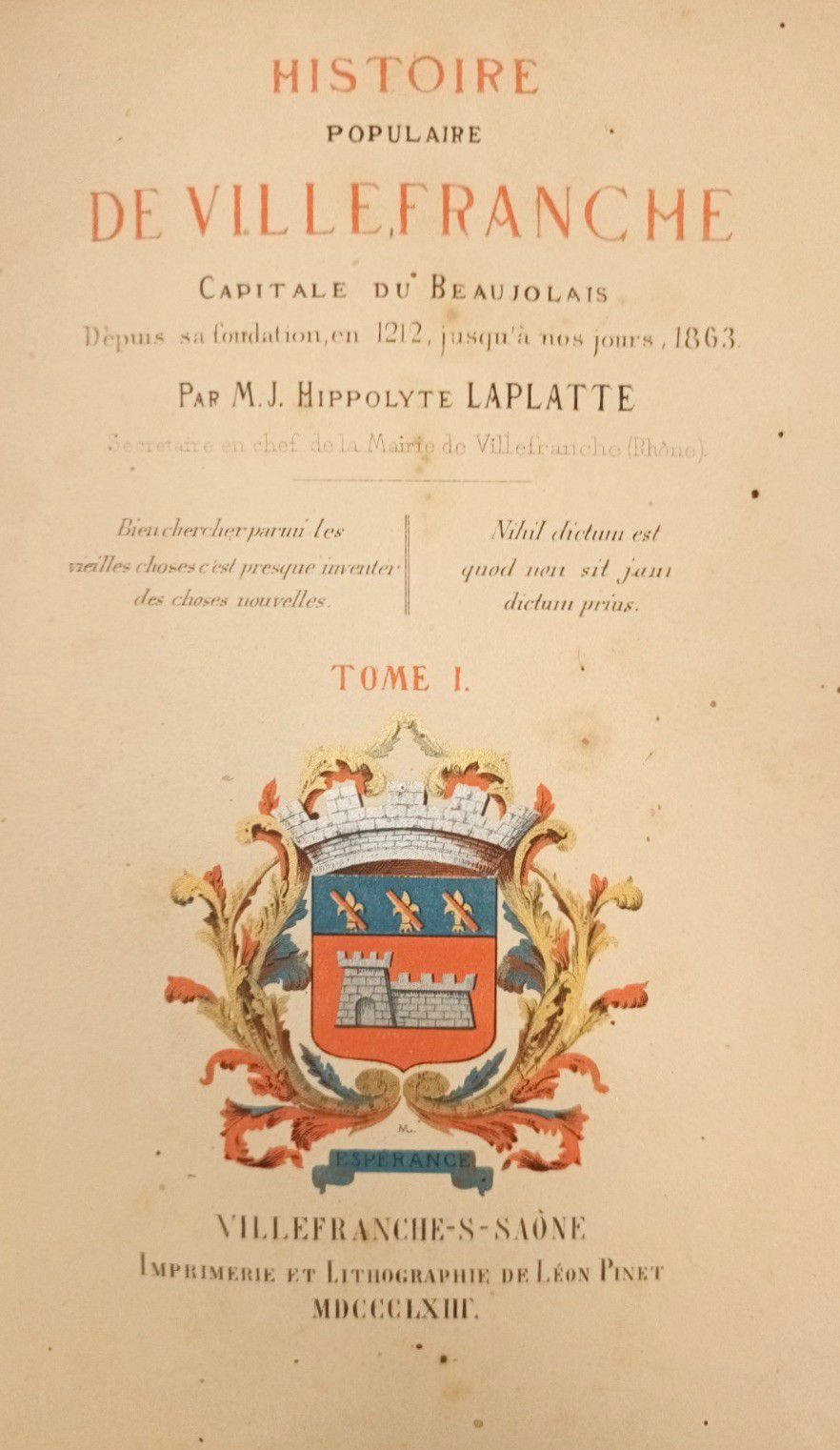 Null 
LAPLATTE (Hippolyte) : Histoire populaire de Villefranche, capitale du Bea&hellip;