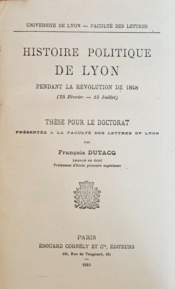 Null 
DUTACQ (François) Histoire politique de Lyon, pendant la Révolution de 184&hellip;