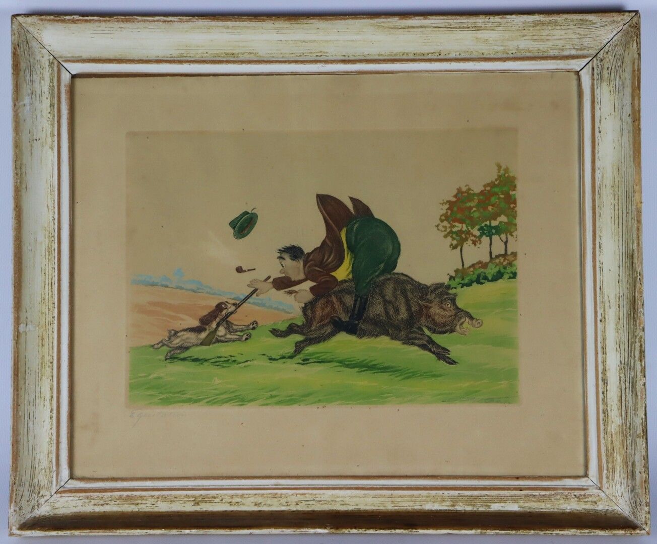 Null 鲍里斯-奥克雷恩（1893-1985）。

骑马。

彩色蚀刻画，用铅笔签名

高_21,5厘米，宽_30,5厘米，不包括页边