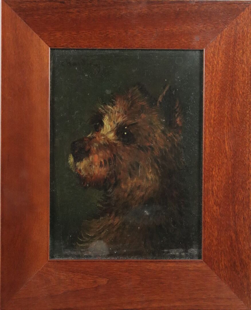 Null Jules CHARDIGNY (1842-1892).

Dog in profile, dark background.

Oil on pane&hellip;