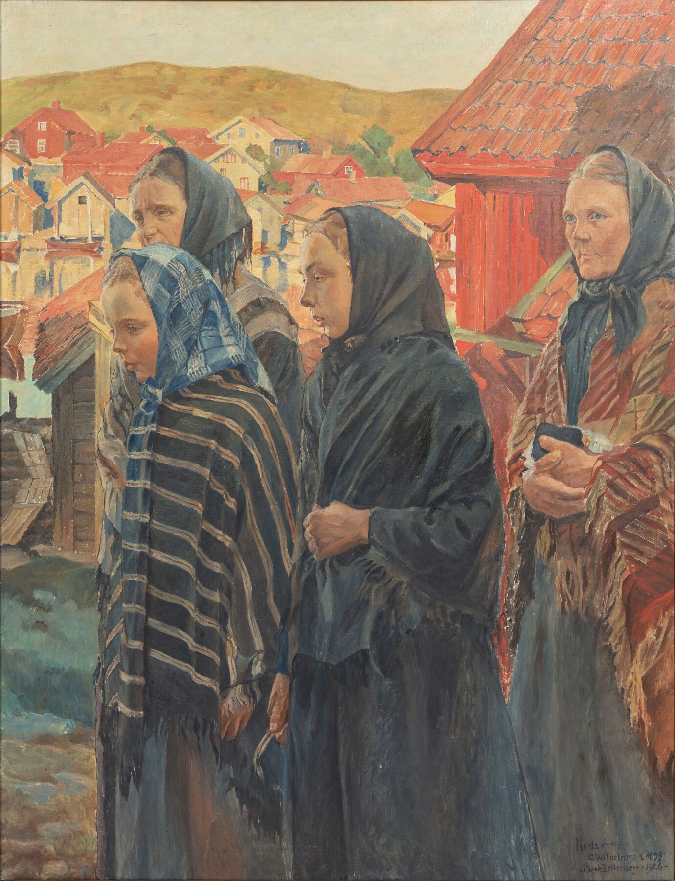 Null Carl WILHELMSON (1866-1928)，之后。
渔民的妻子从教堂回来。
布面油画，右下方有签名。
高_121厘米L_92厘米