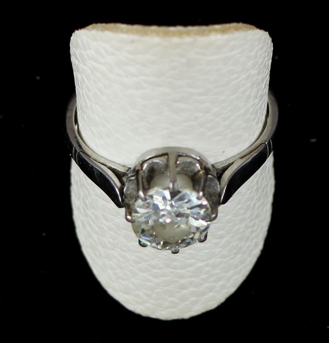 Null 18K白金戒指，镶嵌一颗约1.5克拉的古董切割钻石，TDD：57，毛坯：4.3克。(蟾蜍)