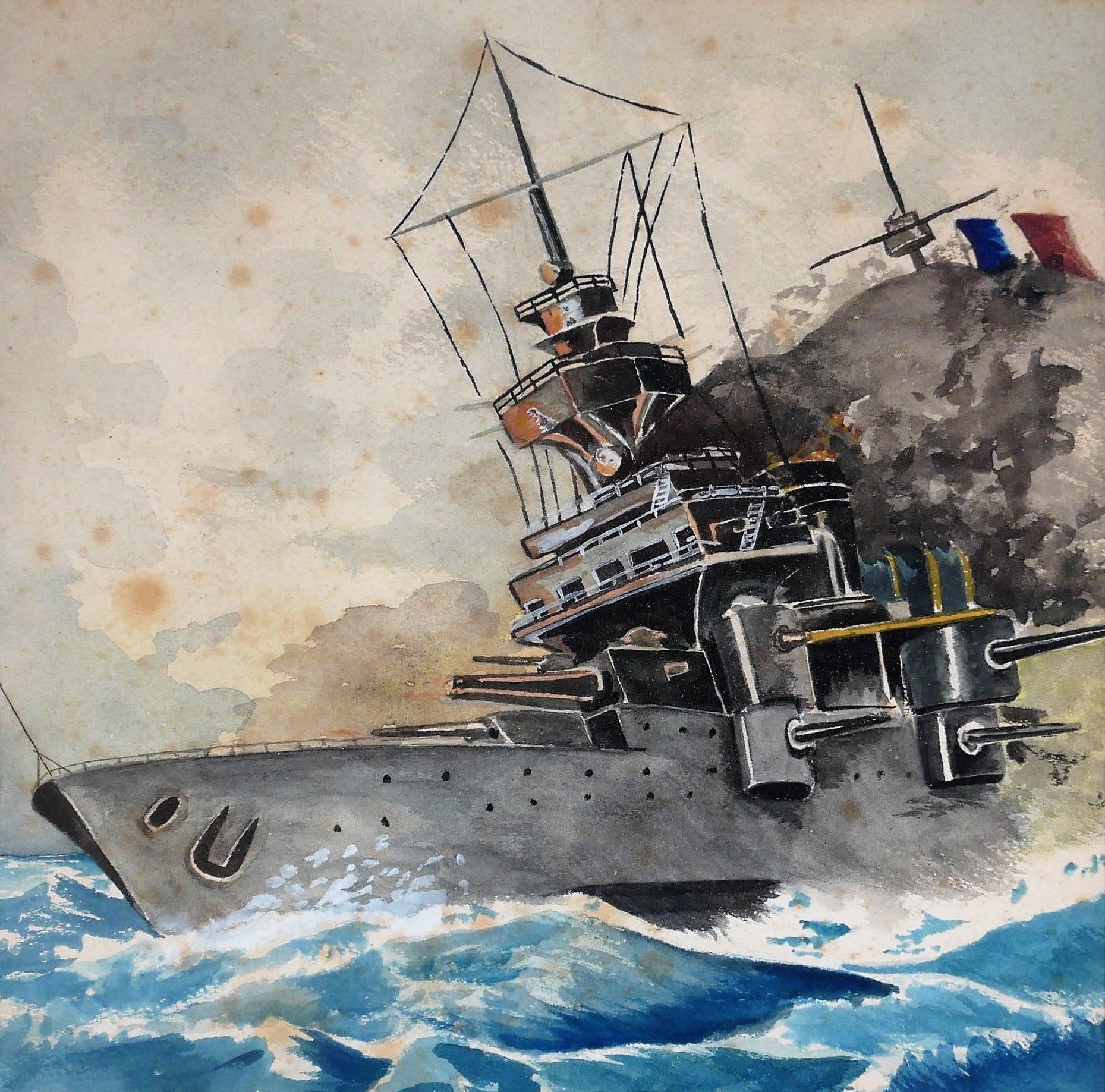 Null *Ecole moderne

Navire de guerre touché

Aquarelle

26 x 23 cm. À vue (piqû&hellip;