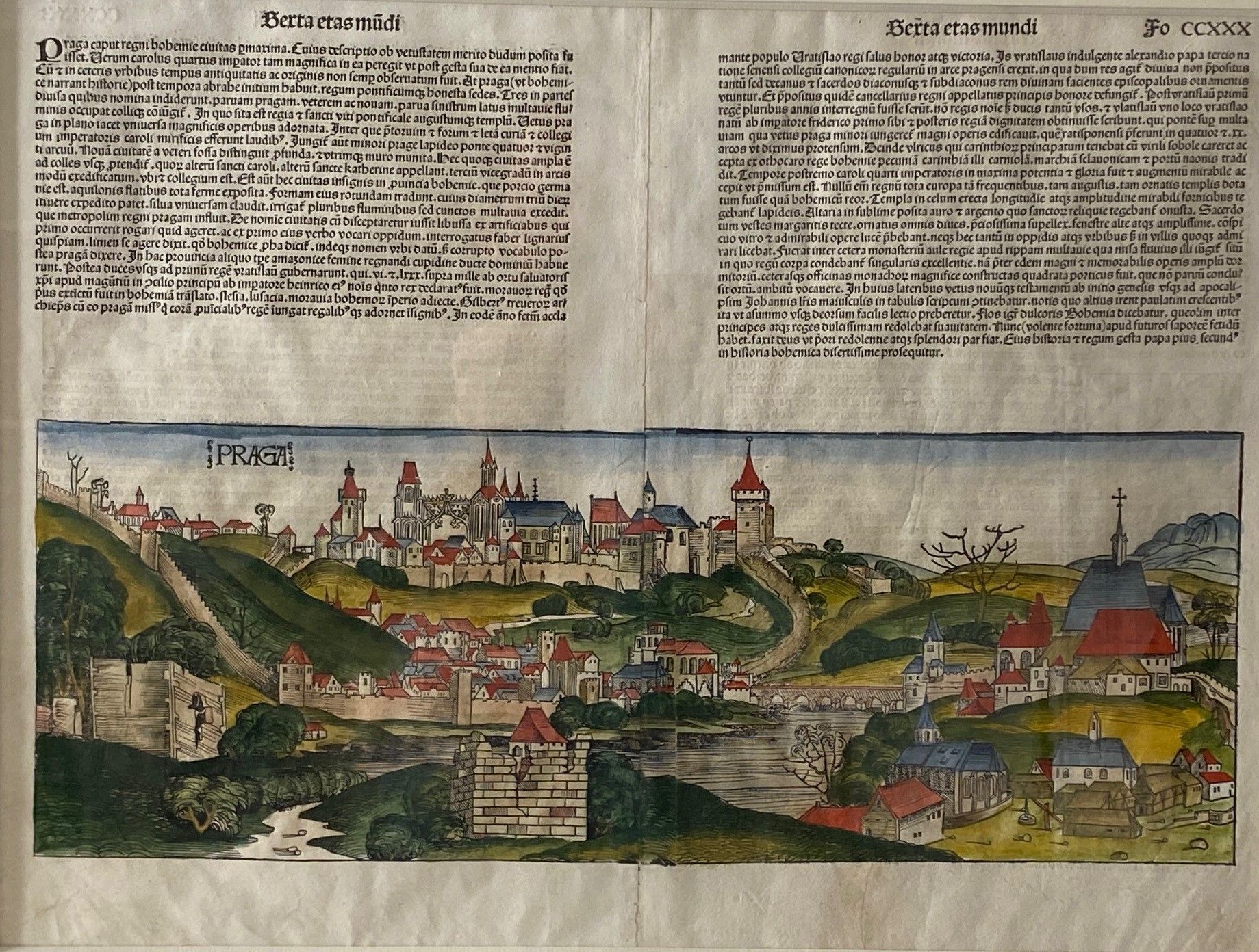 Null Hartmann SHEDEL

纽伦堡纪事

双面两页，多色的，描绘了布拉格市的情况

41 x 55厘米。鉴于