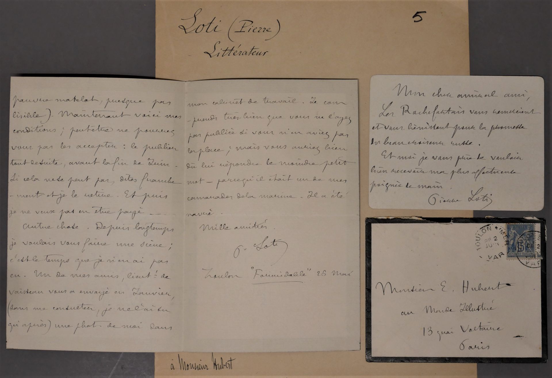Null PIERRE LOTI.1850-1923.小说家，海上和室内旅行者。

致Eugène de Jonquières上将。1张亲笔签名卡s."罗氏家族&hellip;