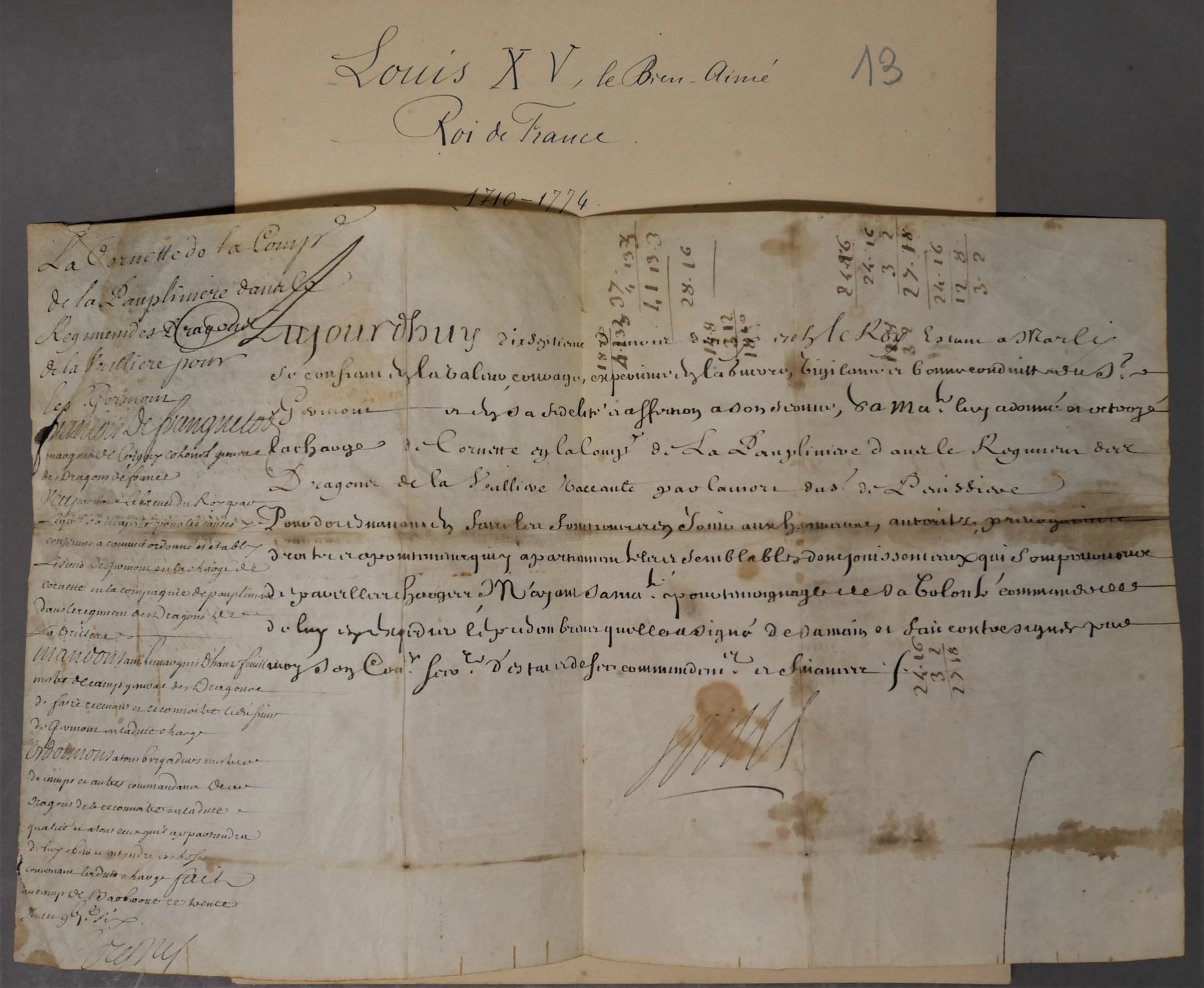 Null LOUIS XV. 1710-1774. Pièce autographe signée Louis . 10 novembre 1772. « Po&hellip;