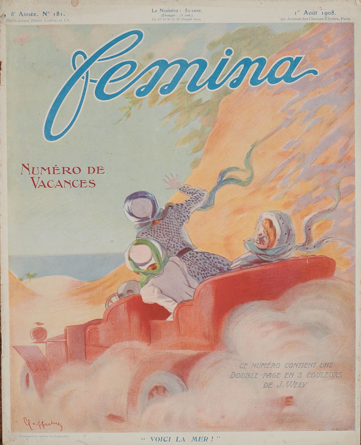 Null 莱昂内托-卡皮耶罗（1875-1942）。 
FEMINA N°181，1908 年 8 月 1 日。
12开平装本。封面由卡皮尔洛绘制插图。(轻微污&hellip;
