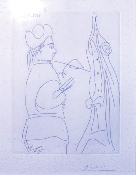Pablo Picasso (1881-1973) Le peintre devant son chevalet. 21-7-70. 20,5 x 14,6 c&hellip;