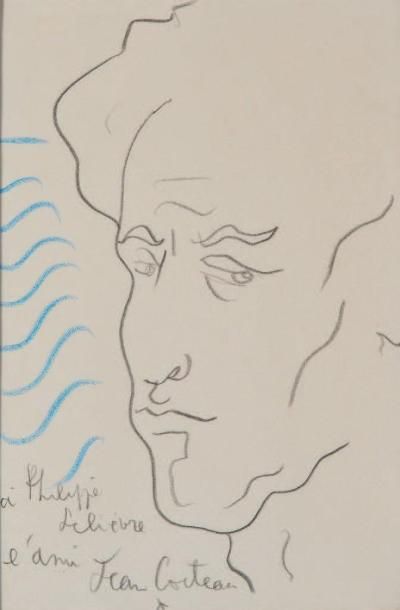 COCTEAU Jean (1889-1963) Autoportrait. Dessin à la pierre noire avec un fond de &hellip;