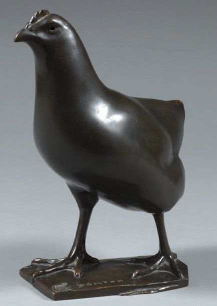 POMPON François (1855-1933) Poule, 1912 Epreuve en bronze à patine ardoise mate.&hellip;