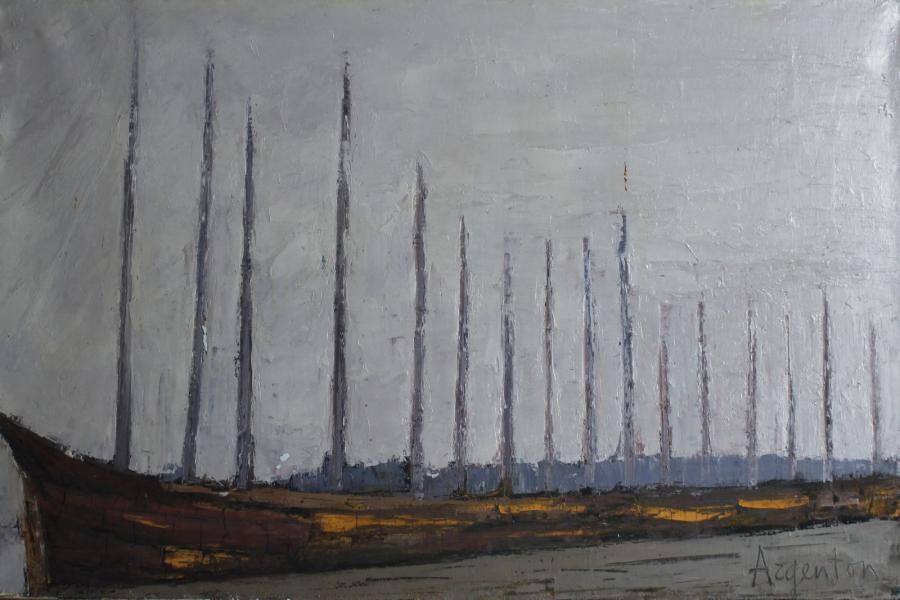 Null Roger ARGENTON (1908-1990) Port breton Huile sur toile signée en bas à gauc&hellip;