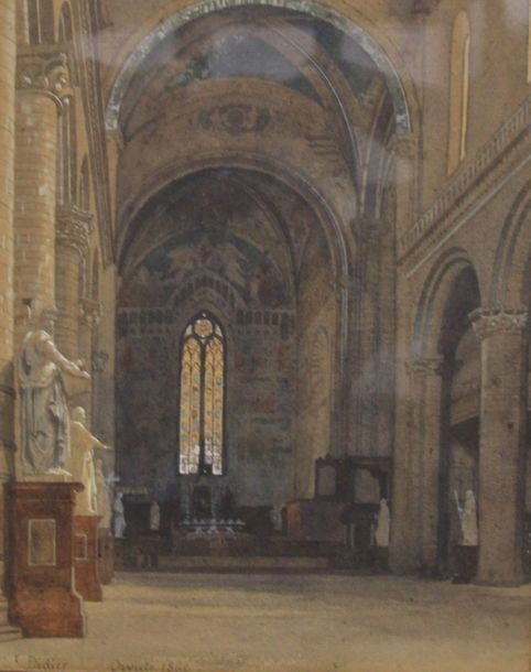 Null Jules DIDIER (1831-1914) Intérieur de l'église d'Orvieto Aquarelle signée e&hellip;