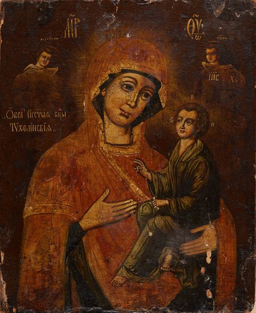 Null La Vierge de Tikhvine Icône d’origine russe, d’époque du 19eme s. Cette var&hellip;