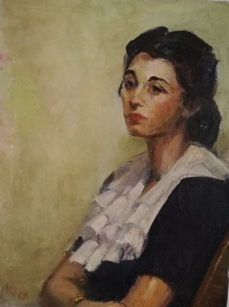 Null Ecole moderne Portrait de femme Huile sur toile 60 x 46 cm.