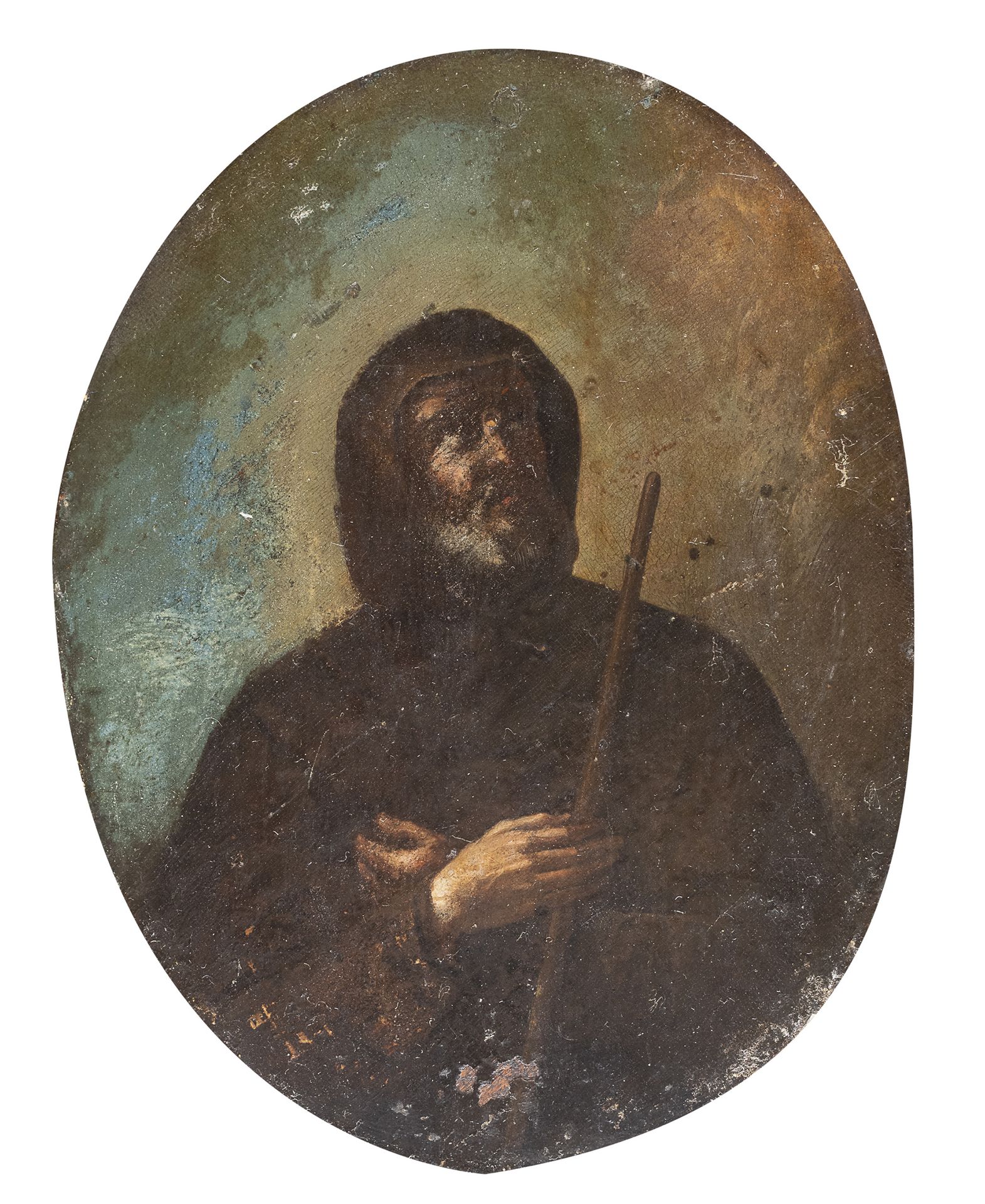 Null 无名画家，18世纪



保拉的圣弗朗西斯

椭圆形面板上的油画，15 x 11.5厘米



画作的状况

背景上的小块缺失和广泛的修复工作