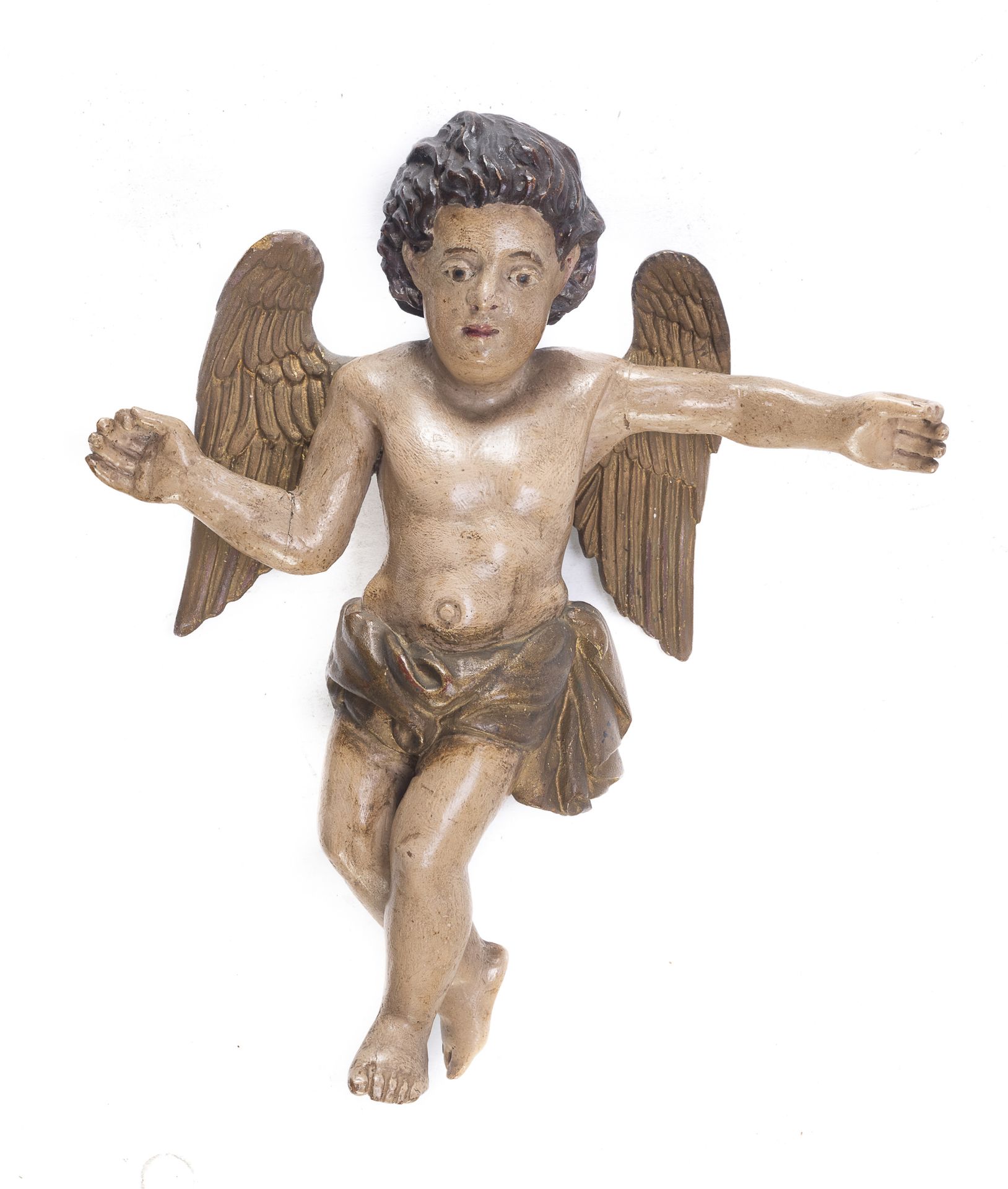 Null CHERUB-SKULPTUR, 19. JAHRHUNDERT

in voller Polychromie, mit vergoldetem Vl&hellip;