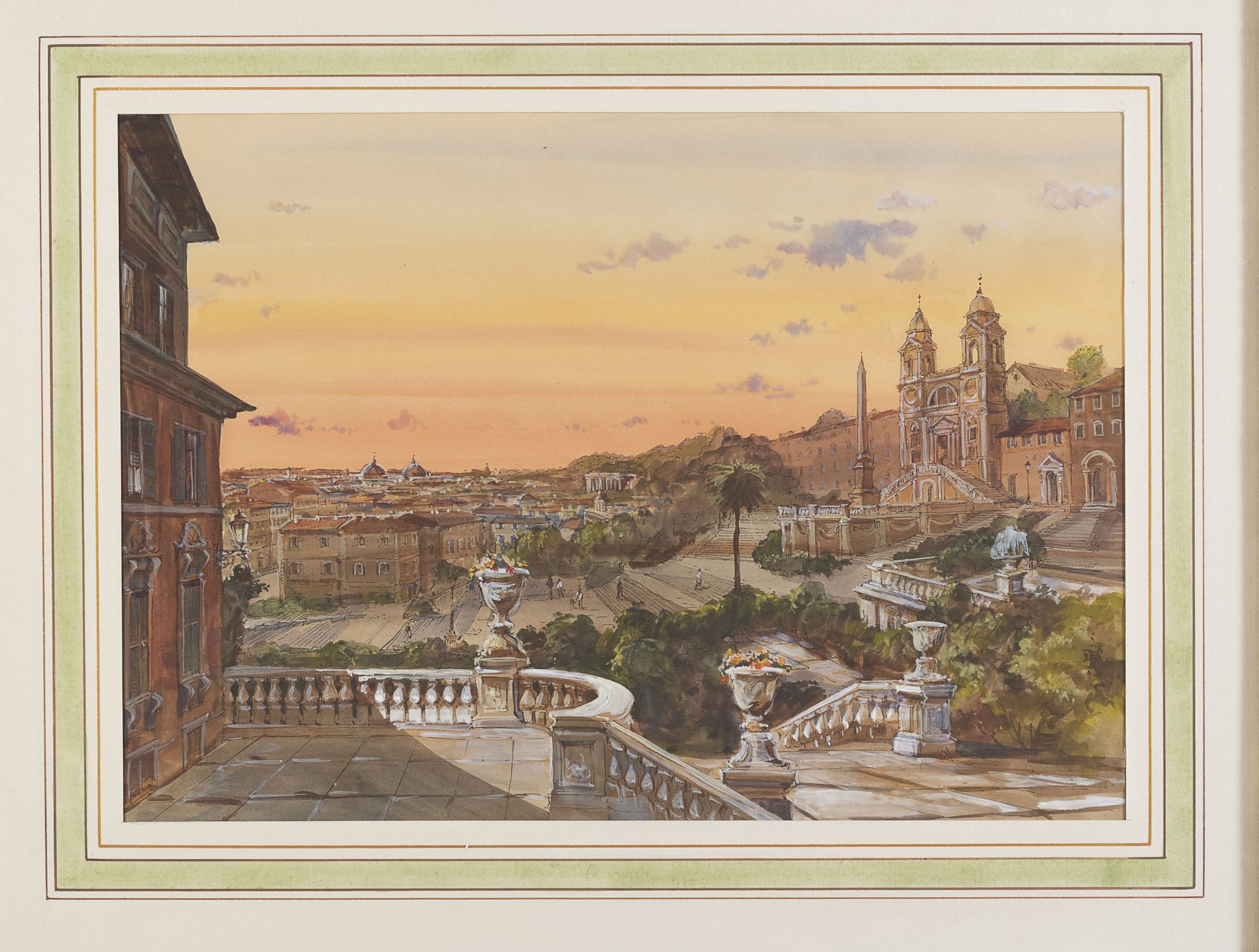 Null 罗马画家，20世纪



Trinità dei Monti的景观

纸上水彩画，cm. 34 x 47

镀金框架