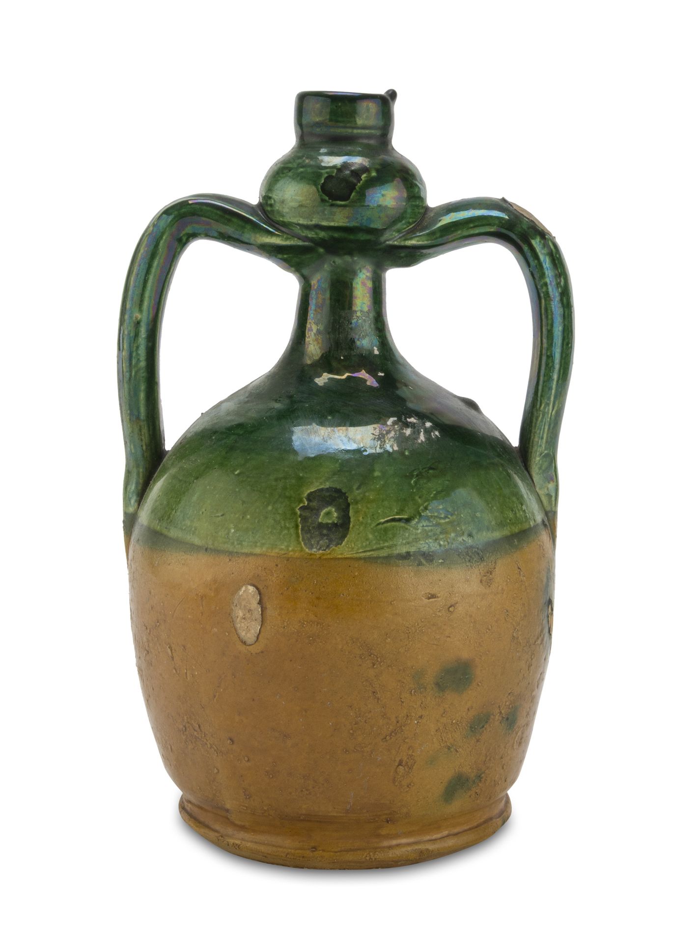 Null 陶罐，Seminara 20世纪初

局部施绿釉。丝带手柄。

尺寸 cm. 29 x 18 x 15.