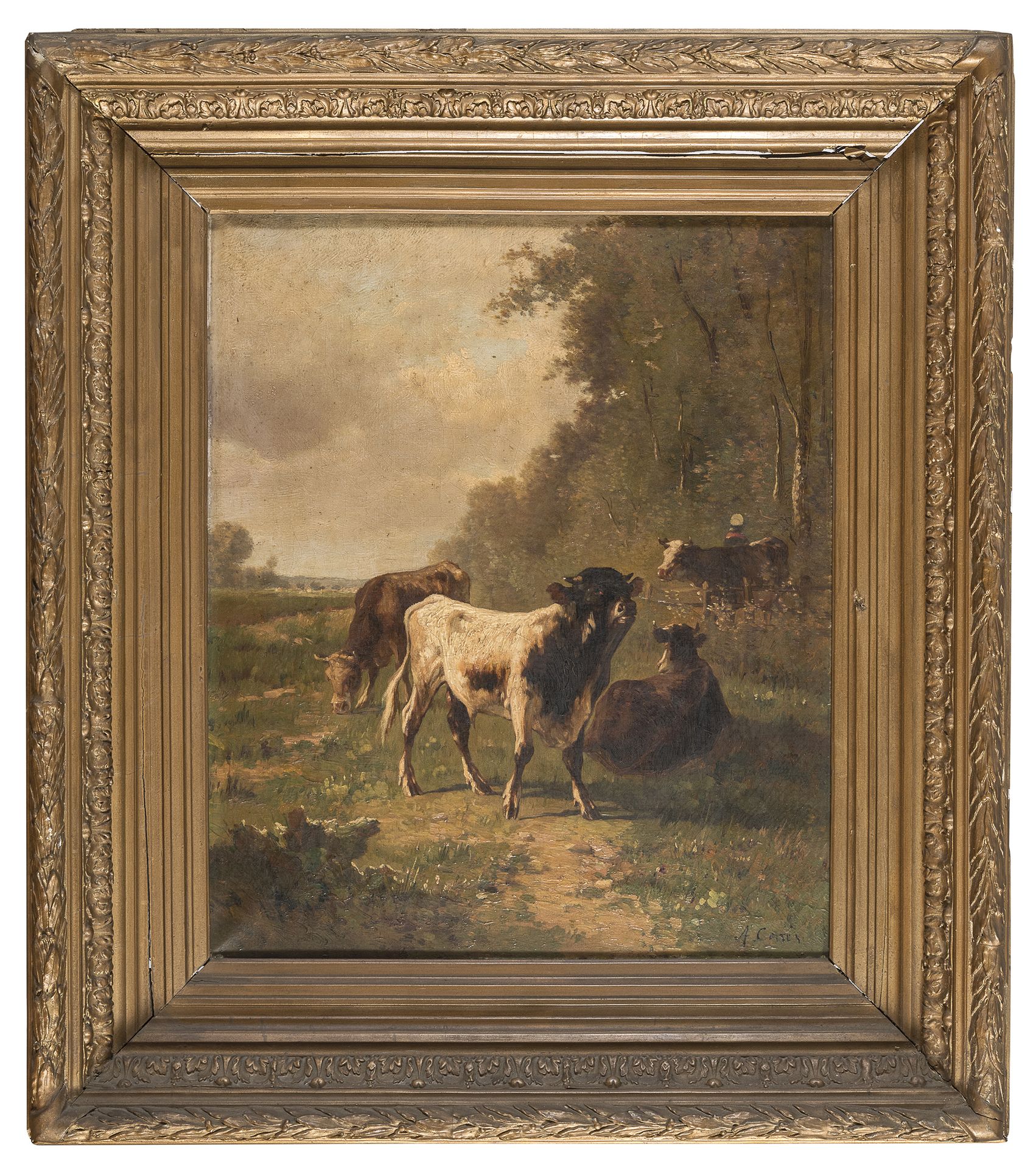 Null ANTONIO CORTES

(塞维利亚 1827 - 1908)



放牧的牛群

放牧的牛群

布面油画一对，54 x 45厘米

在底部签名&hellip;