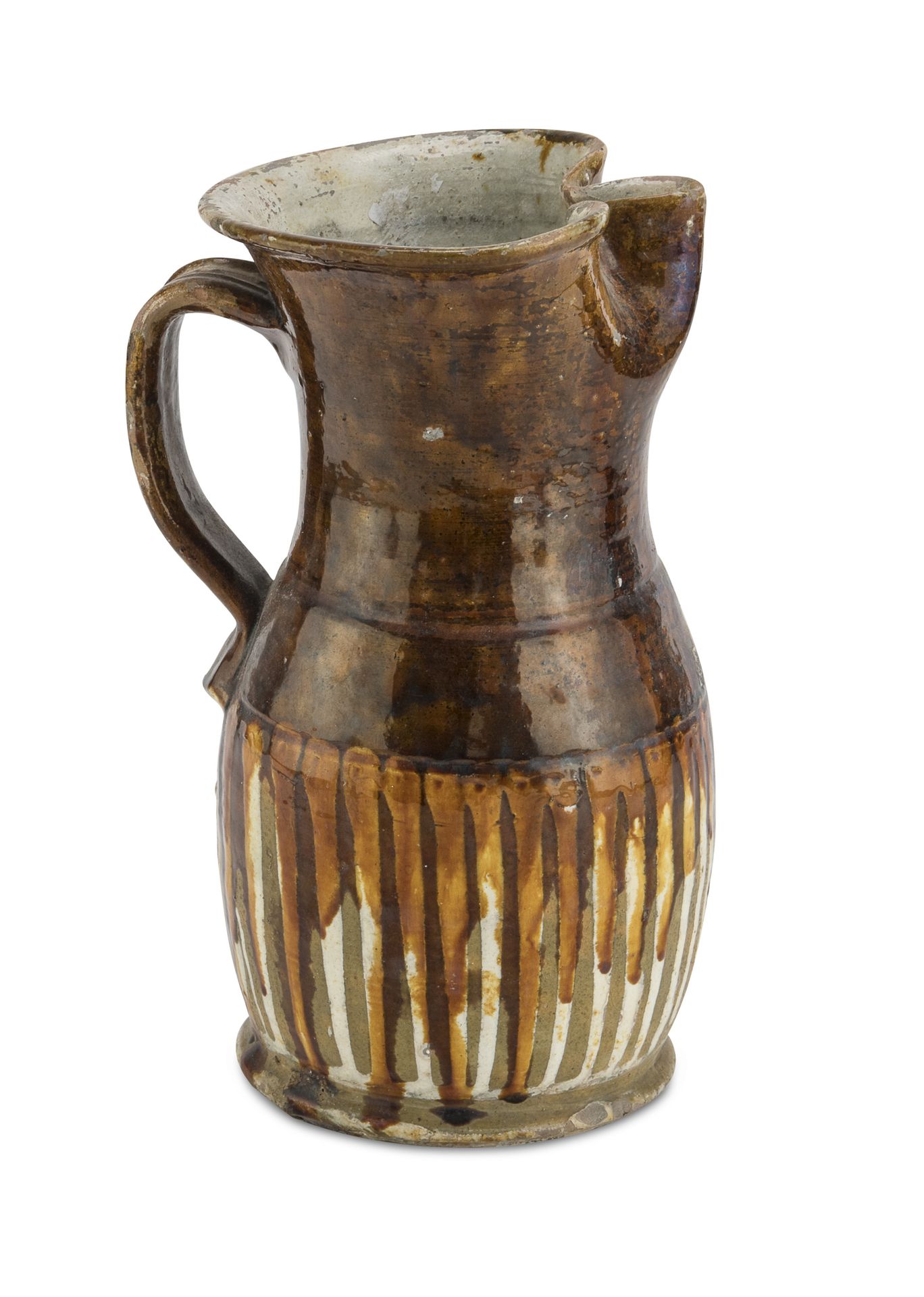 Null 陶罐，Terlizzi 19世纪末

铸造棕色珐琅，有白色条纹。白色搪瓷内壁。

尺寸 cm. 30 x 19.