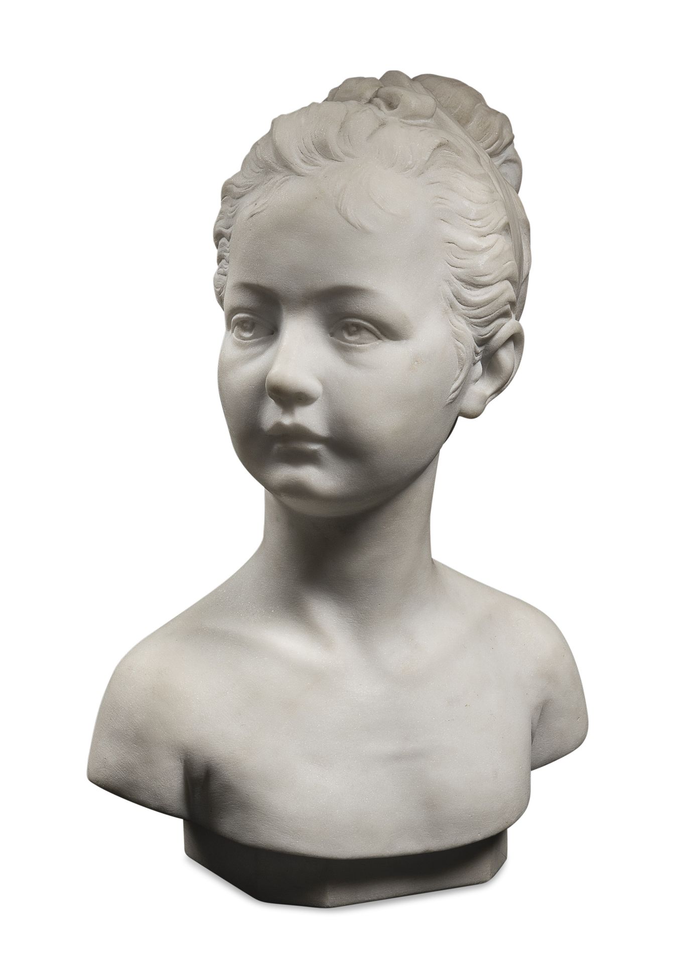 Null 意大利雕塑家，19世纪



年轻女子半身像

白色大理石雕塑，cm. 40 x 27 x 15