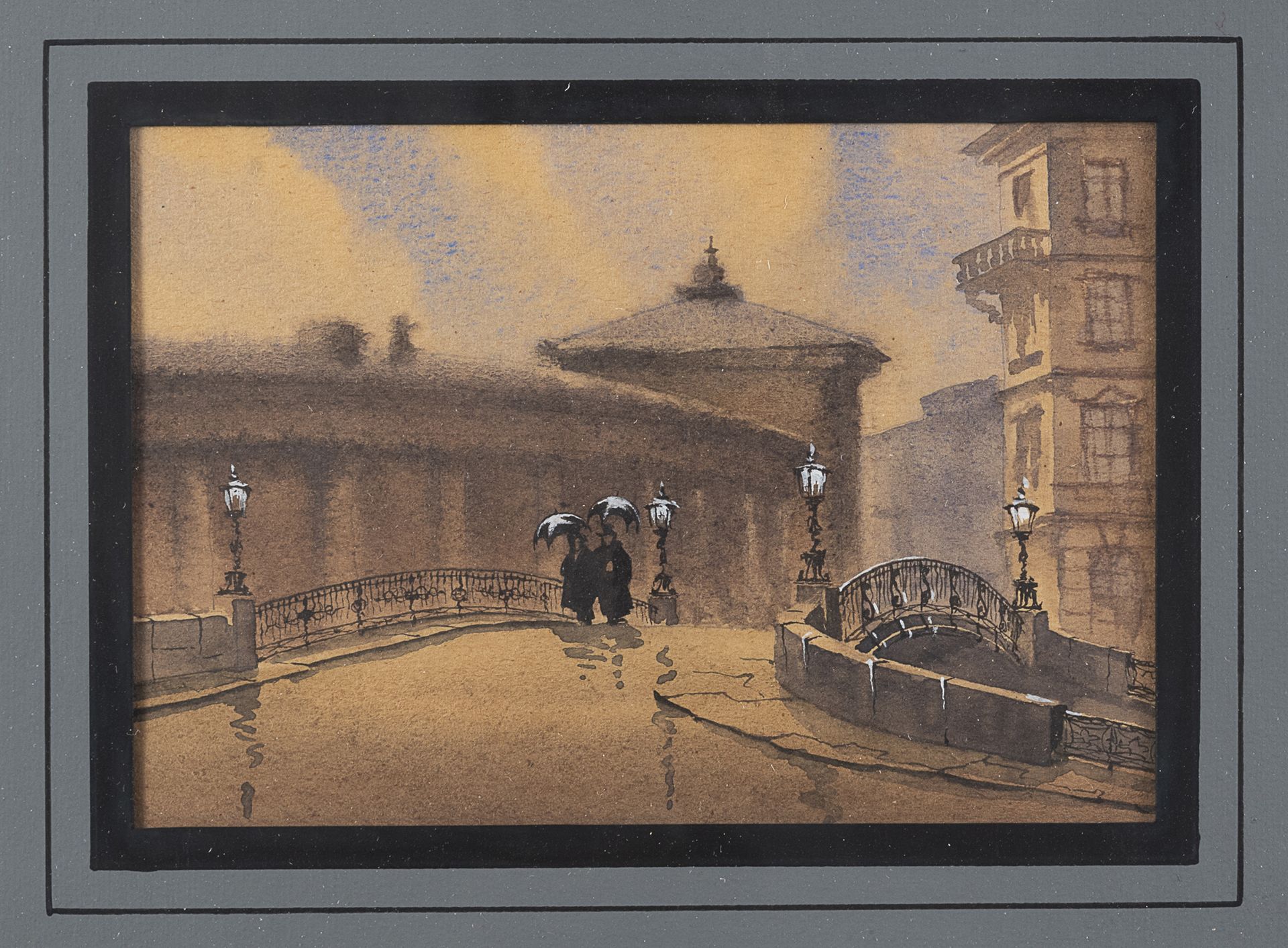 Null 那不勒斯画家，20世纪初



普莱比奇托广场（Piazza del Plebiscito

纸上水彩画，厘米，11 x 17

樱桃和乌木框架