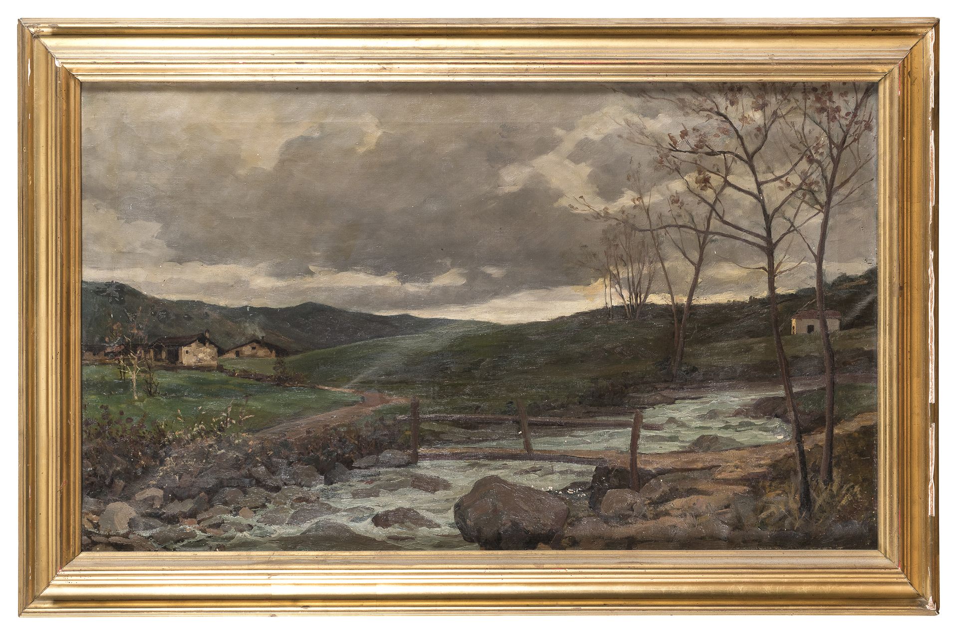 Null 意大利画家，20世纪初



景观与溪流

布面油画，cm. 54 x 90

无符号

镀金框架