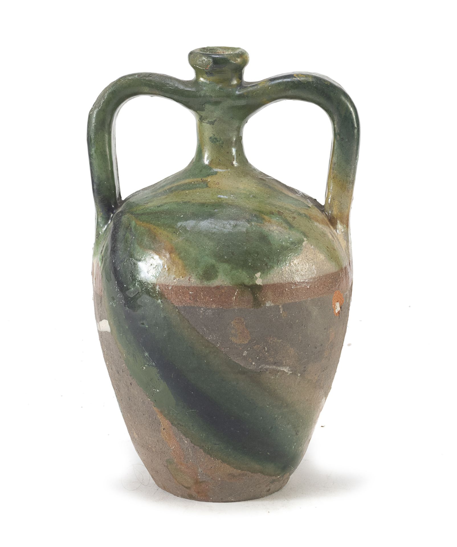 Null 小陶罐，Seminara，19世纪末

部分绿色和赭石色珐琅。丝带手柄。

尺寸为27 x 16 x 15厘米。
