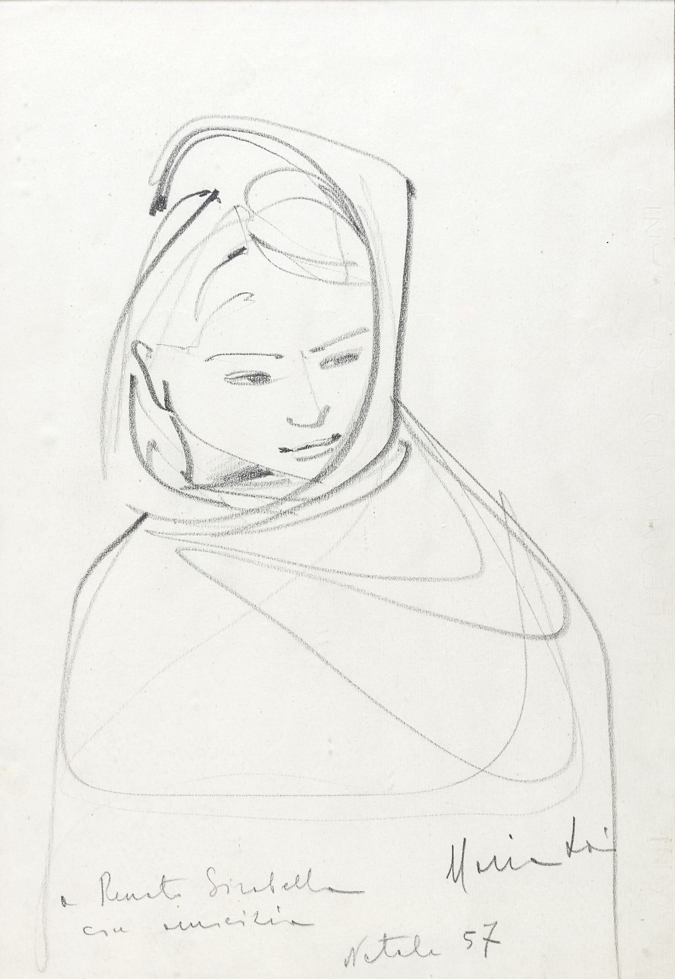 Null 玛丽亚-莱 


(Ulassai 1919 - Cardedu 2013)





戴头巾的女人, 1957年


纸上铅笔，33 x 23厘米
&hellip;
