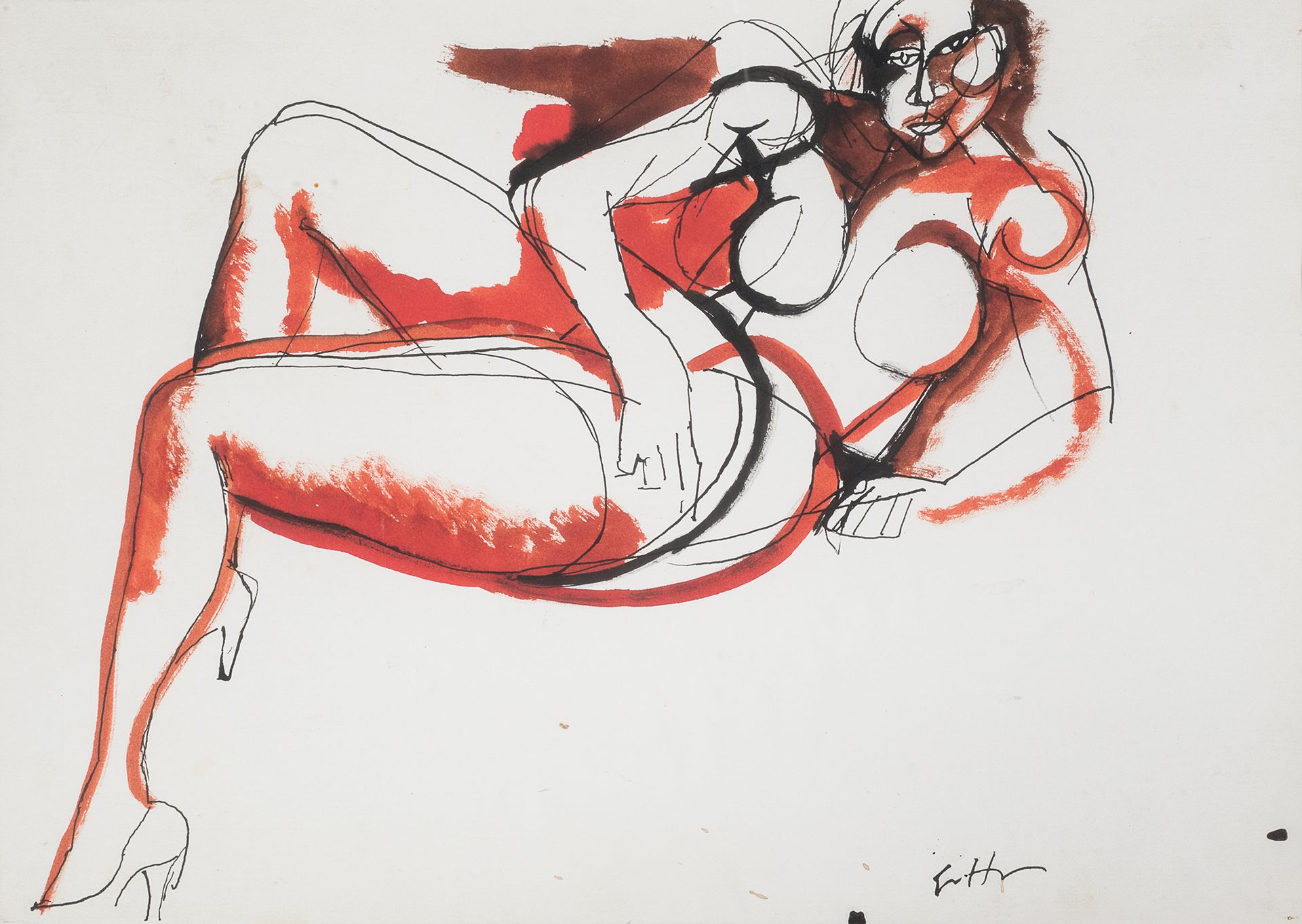 Null GOUACHE AND INK BY RENATO GUTTUSO 1965