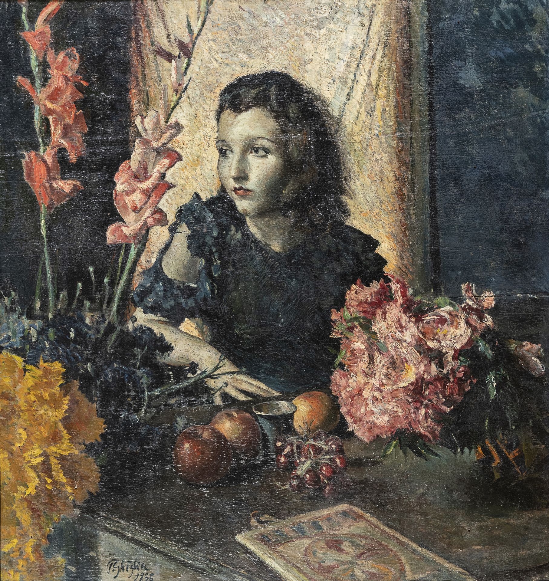 Null 保罗-吉格利亚


(佛罗伦萨 1905 - 罗马 1979)





花丛中的女孩画像》，1936年


板面油画，cm. 80 x 75


签&hellip;