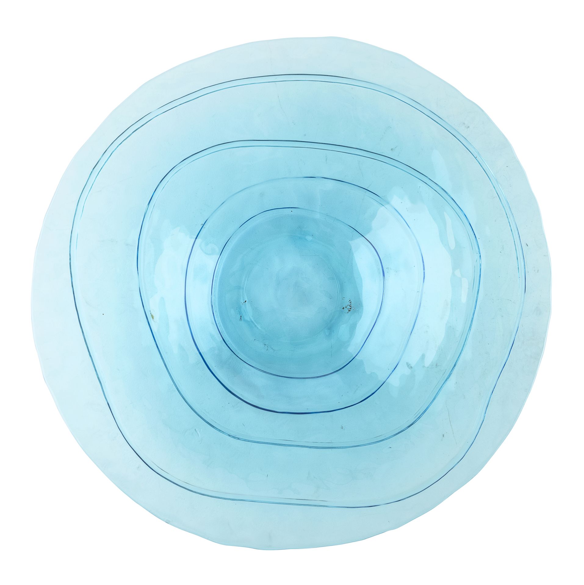Null 吹制玻璃盘，穆拉诺 1960年代


背景是海蓝色的，形状像波纹。


尺寸为7 x 34.5厘米。