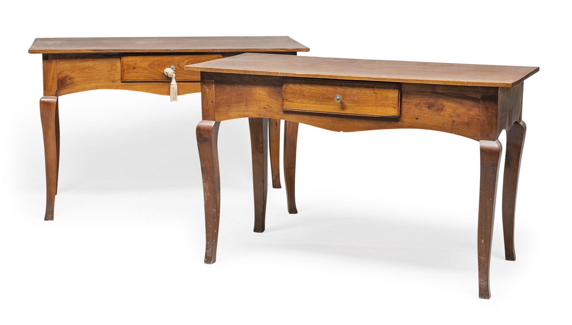 Null PAIR OF WALNUT WRITING TABLES, BRANDS