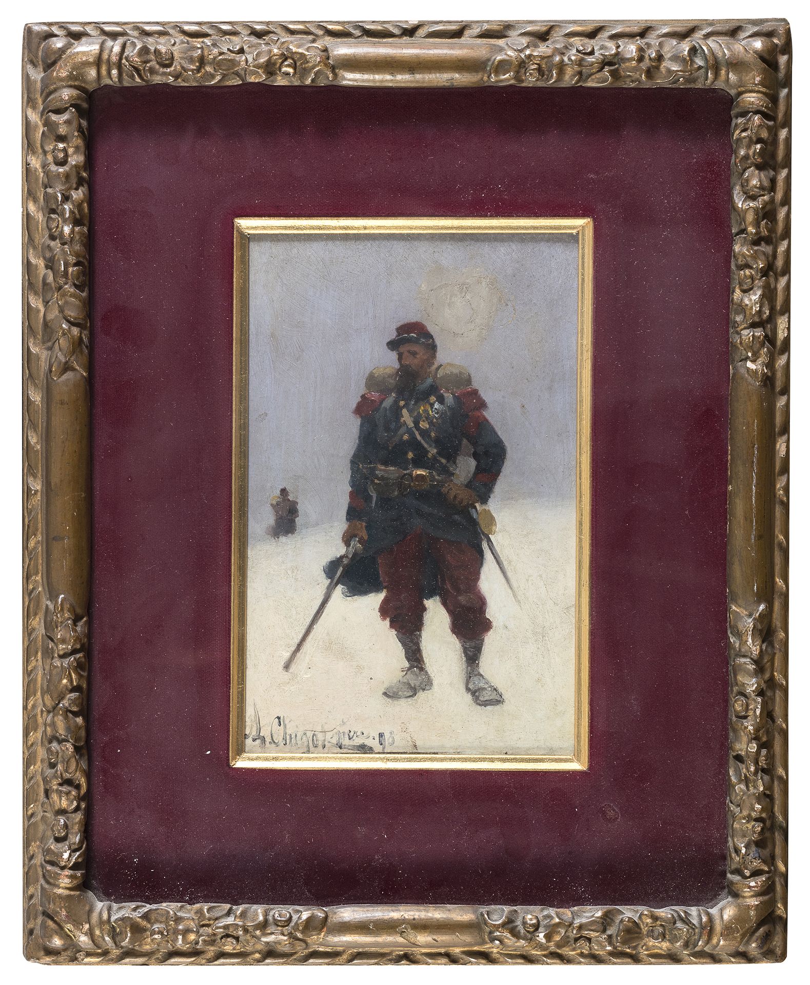 Null OIL PAINTING OF A SOLDIER BY ALPHONSE CHARLES CHIGOT PÈRE