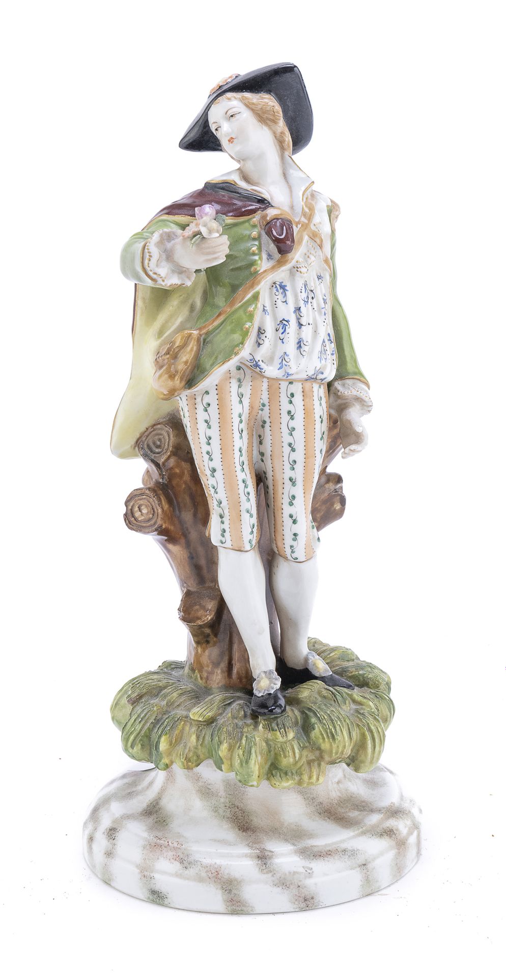 Null 瓷器雕塑，Ginori 20世纪初


多色的，描绘了一个手拿鲜花的年轻人。花椰菜的底座和仿大理石。


底座下有蓝色标记。


尺寸为30 x 12&hellip;