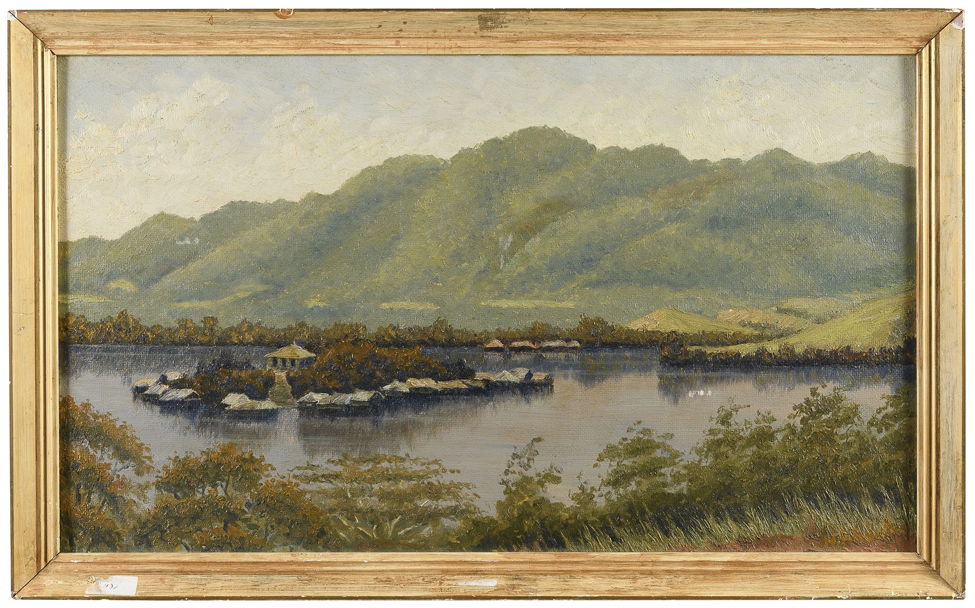 Null 欧洲画家，20世纪





东部河流景观


油彩在岩石上，厘米，35 x 60


有框