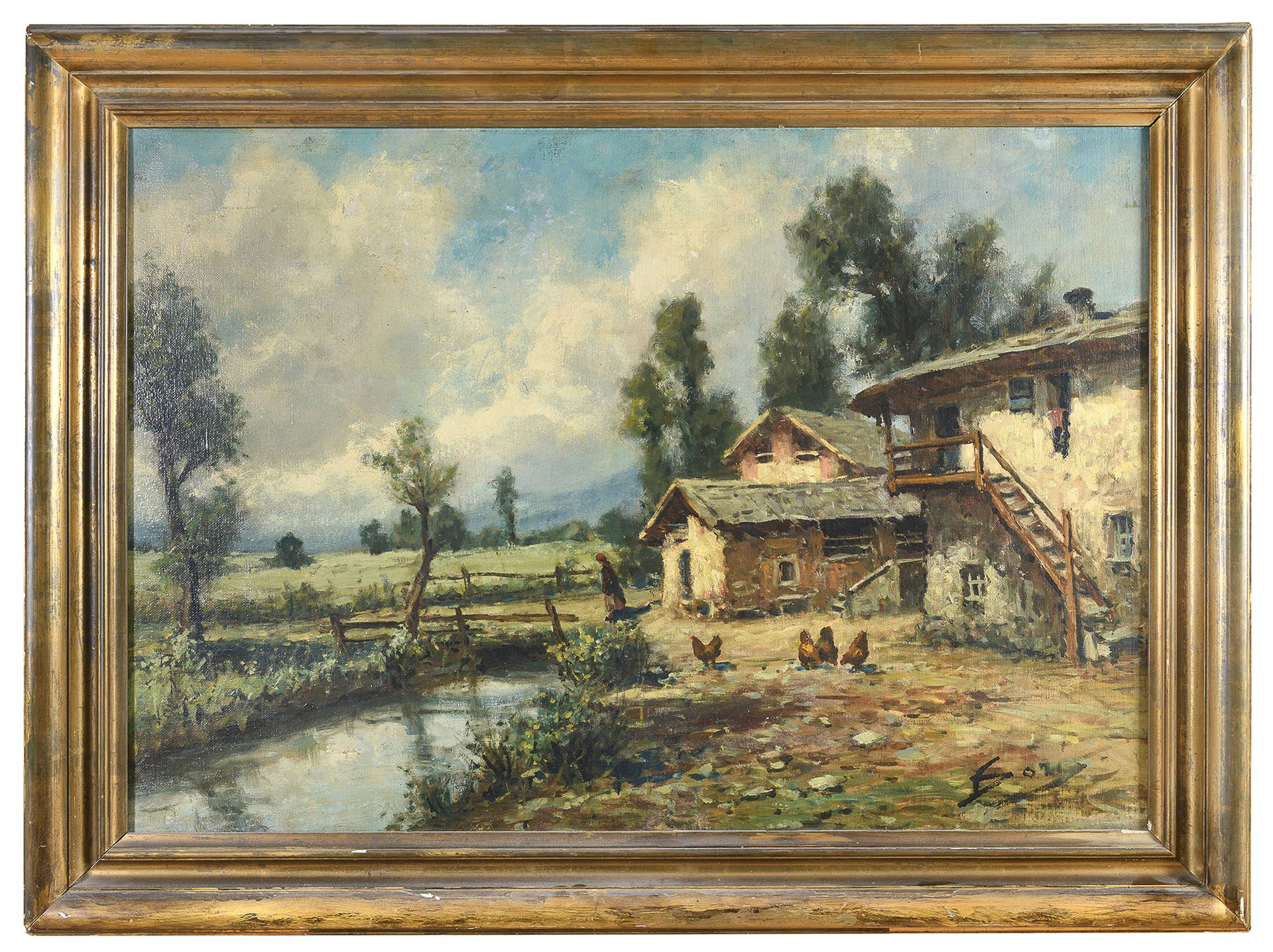 Null OIL PAINTING OF A FARM ATTRIBUTED TO GINO PALO GORI