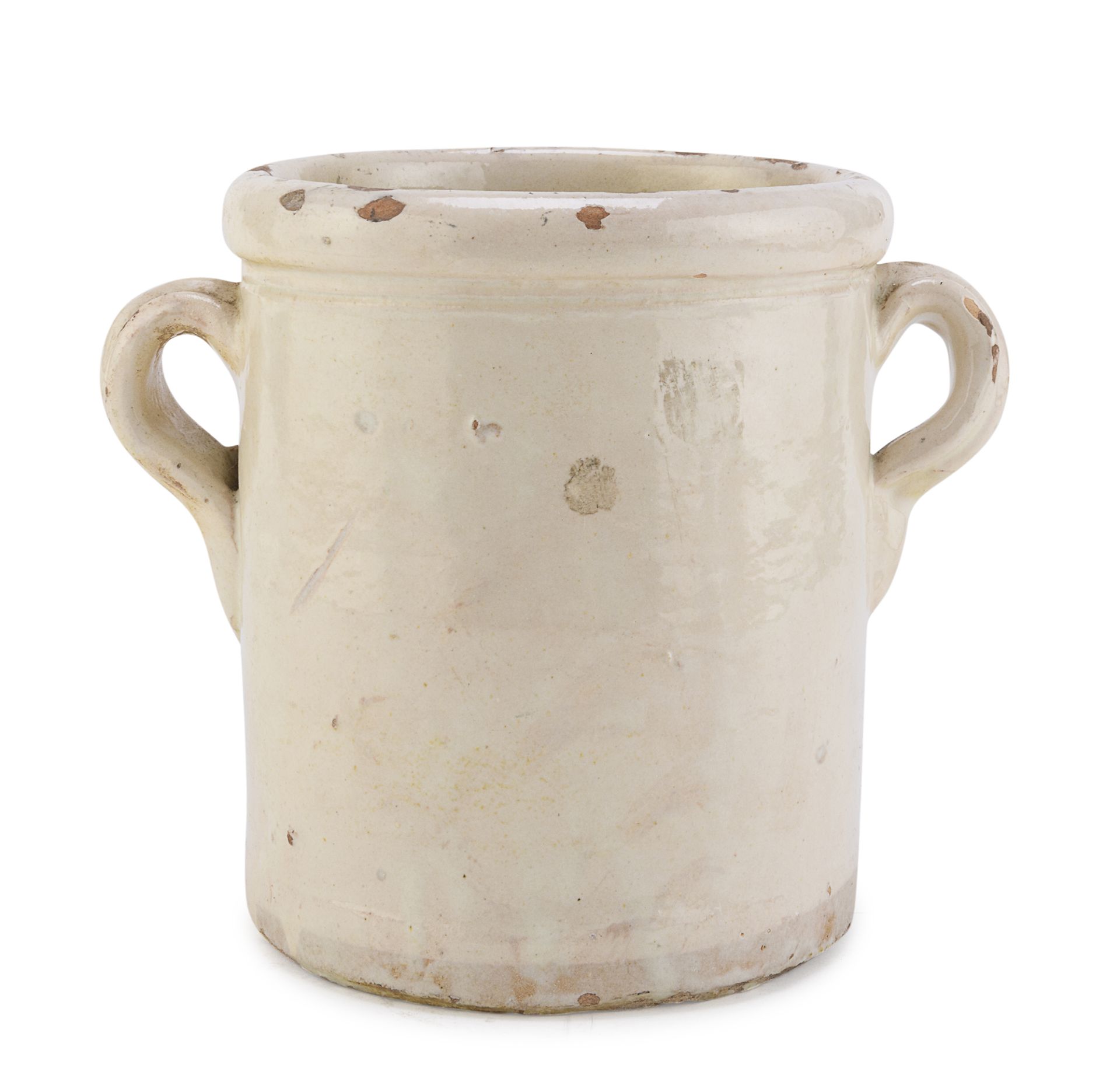 Null 陶瓷容器，Grottaglie 十九世纪


乳白色搪瓷，带丝带手柄。


尺寸为18 x 22 x 15厘米。


珐琅坠落。