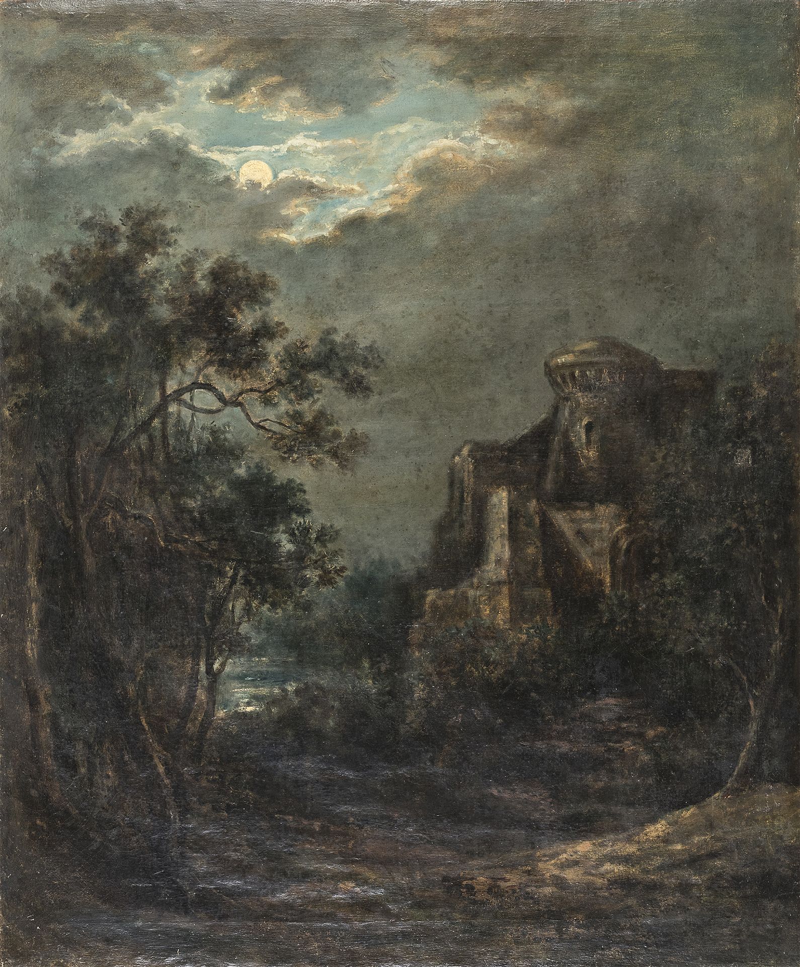 Null 意大利画家，19世纪





景观与城堡，夜晚


布面油画，94 x 76厘米


无符号