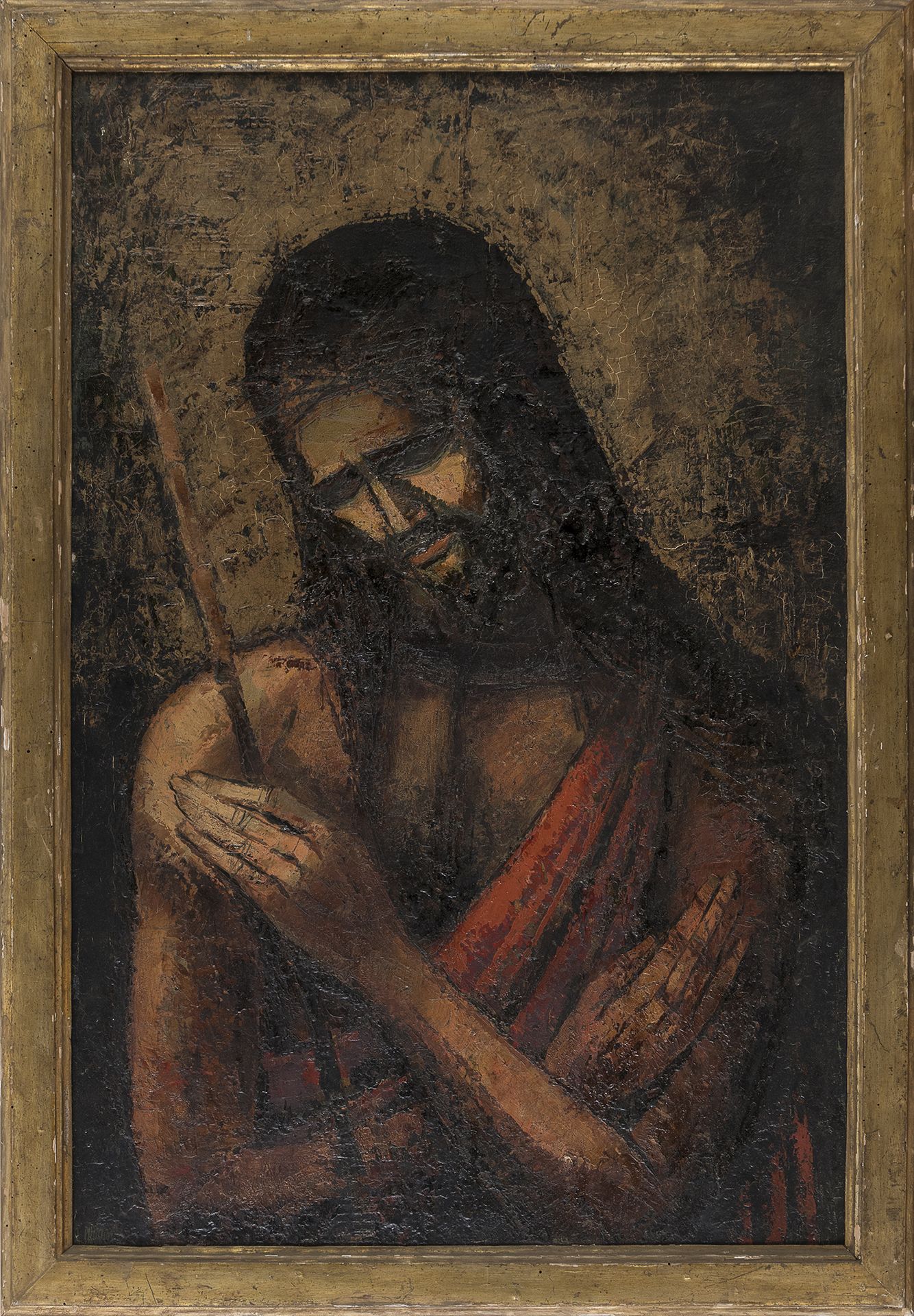 Null OIL PAINTING OF BLESSING CHRIST BY SPANISH PAINTER
