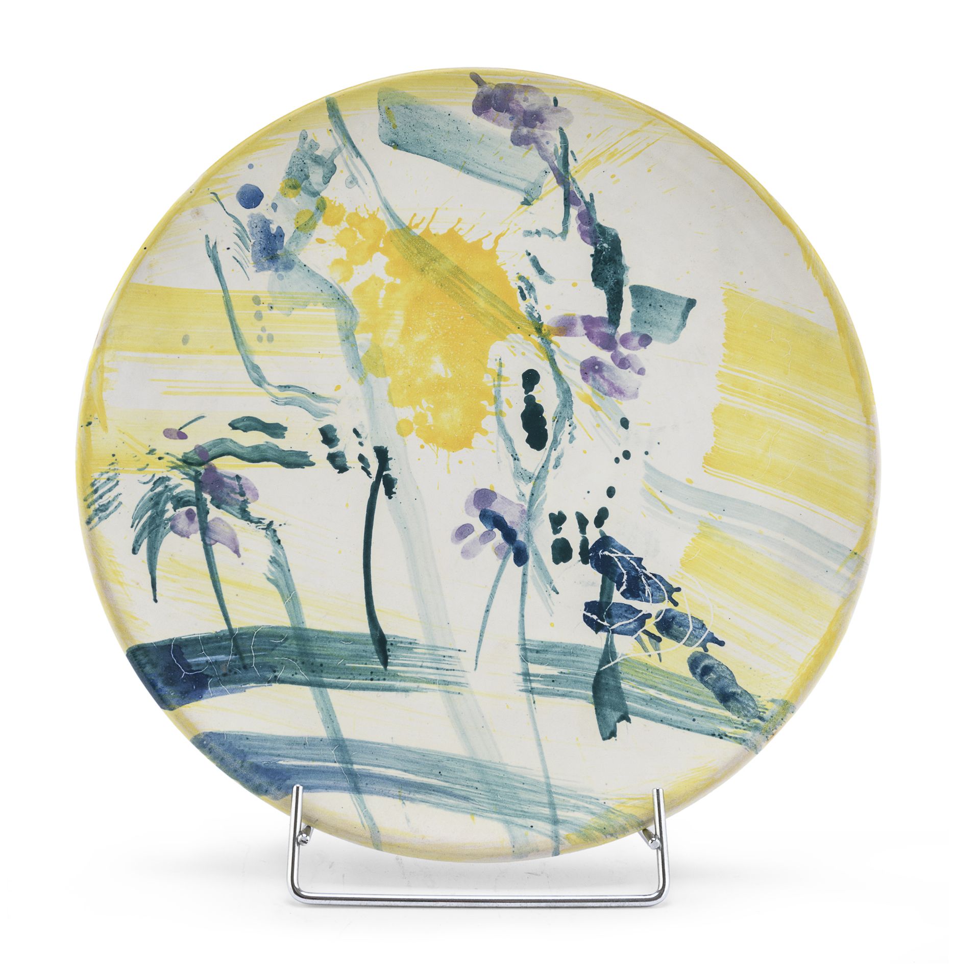 Null ABSTRACT PAINTED CERAMIC PLATE, 1970s
