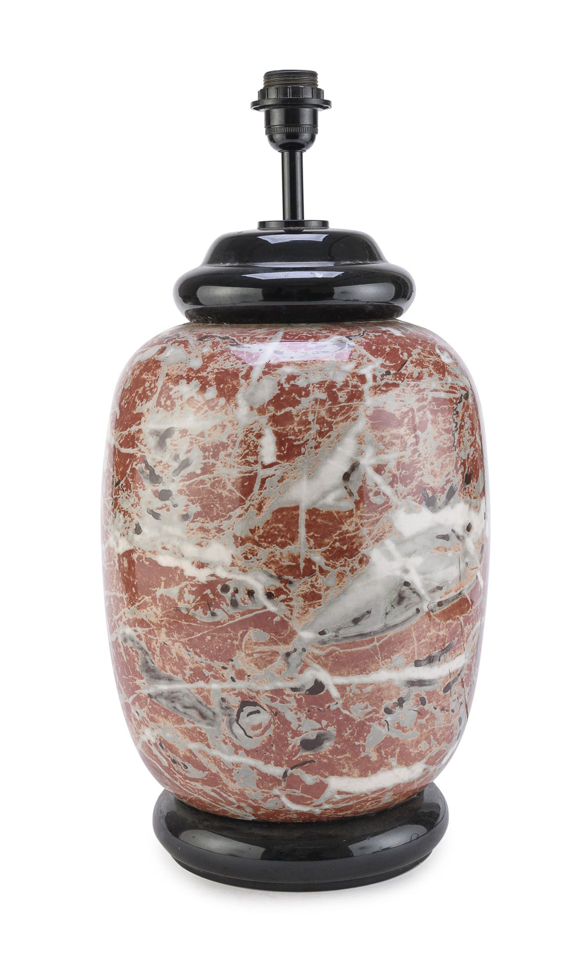Null 陶瓷花瓶，20世纪设计


带有红色脉络的仿大理石主体和黑色珐琅的表面。


尺寸 cm. 55 x 29.