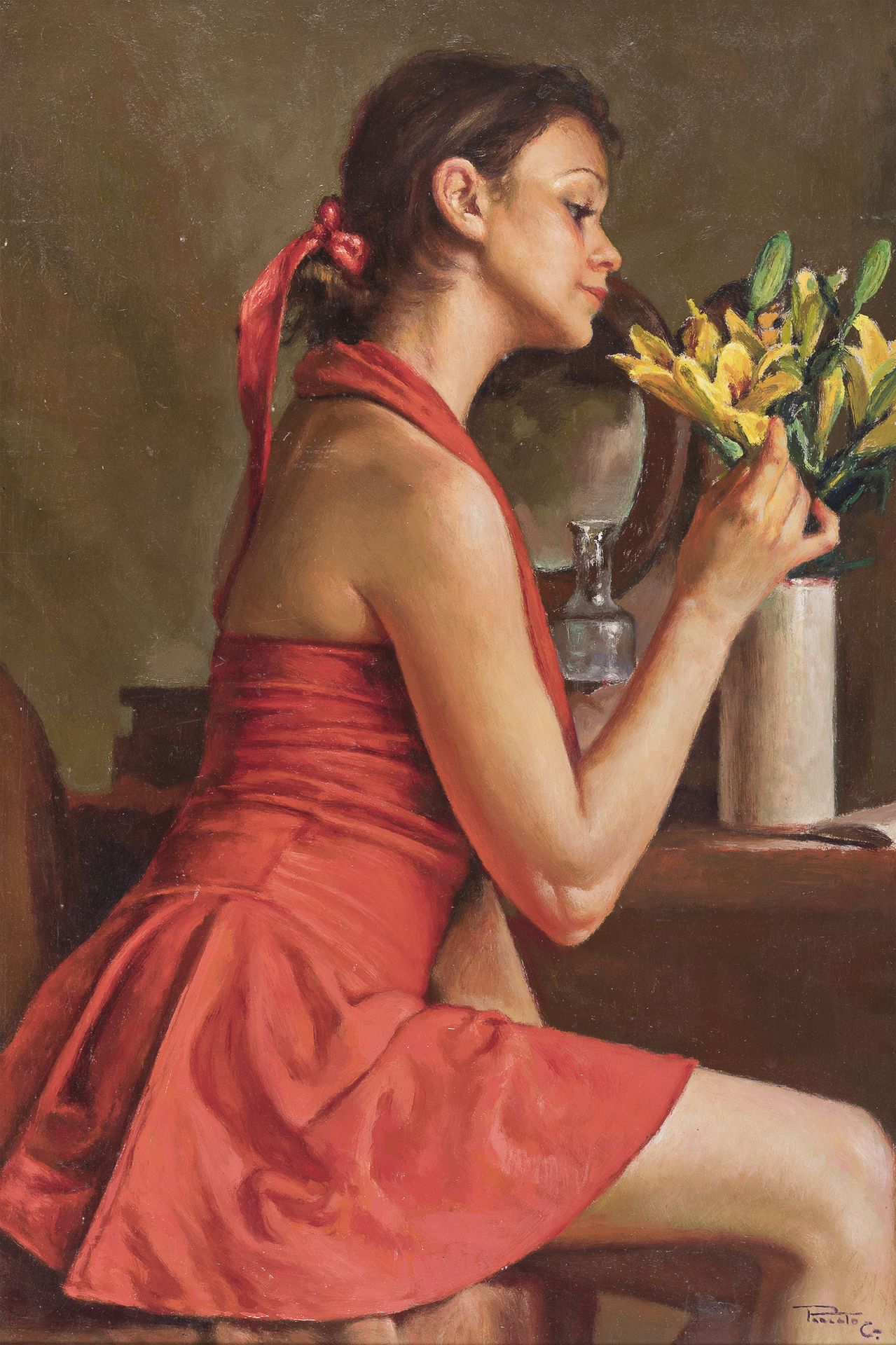 Null 乔瓦尼-帕拉托


(Naples 1957)





穿红裙子的女孩的肖像


胶合板上的油彩，cm. 40 x 60


签名在右下方




&hellip;